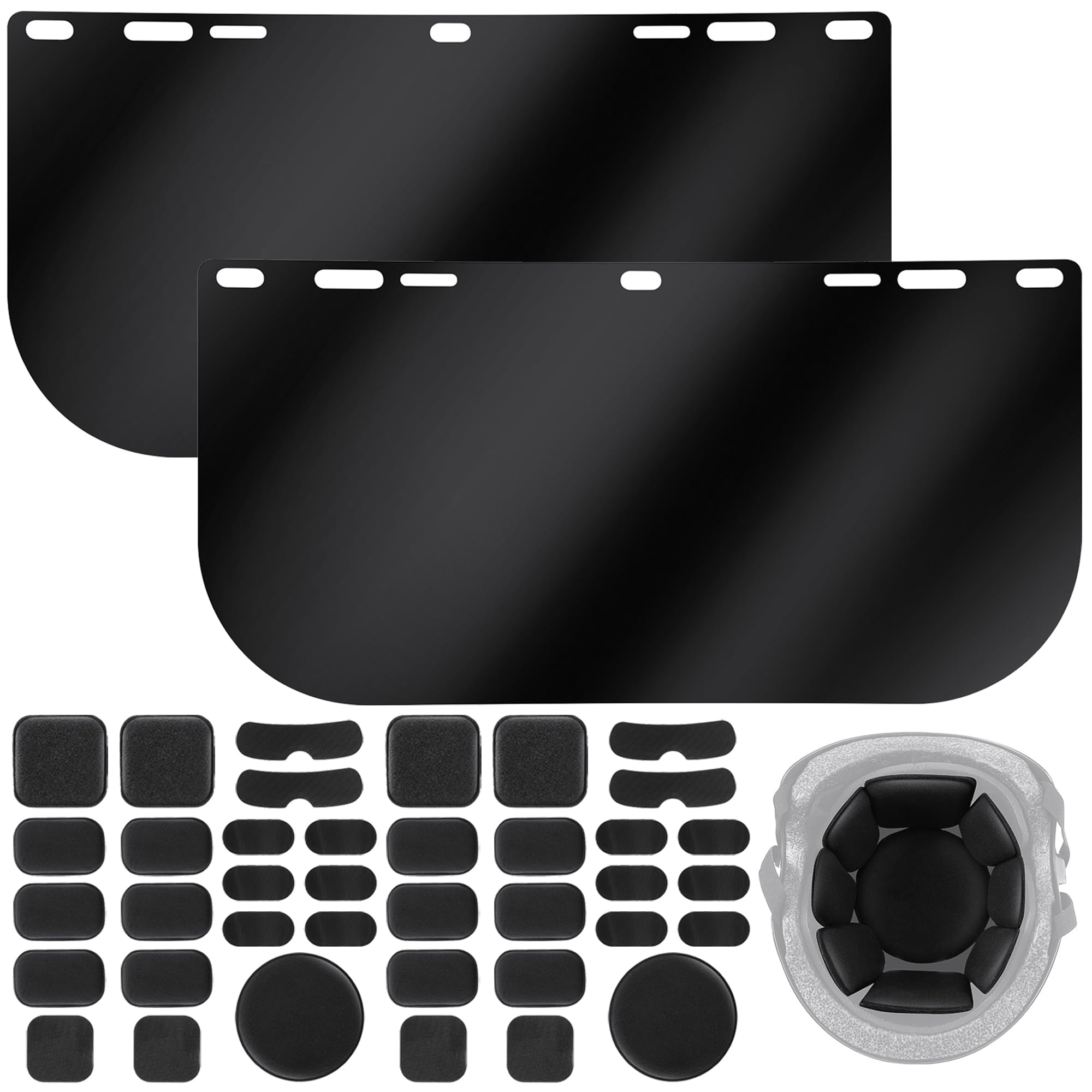 Feekoon 2 Pack Face Shield Replacement Lens with Helmet Pads, Tinted Full Face Shield Compatible with Hobart 770580, Replacement Foam Padding Kits for Welding, Grinding, DIY, Cosplay Helmet