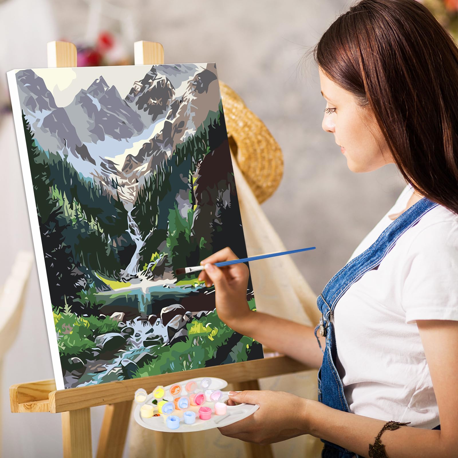 Pintura Acrílica Lienzo Kit Pintura Por Números YALKIN - Lienzo 40x50 Cm, Flores, Incluye Pinturas Y Pinceles Kit Manualidades Relajación Adultos