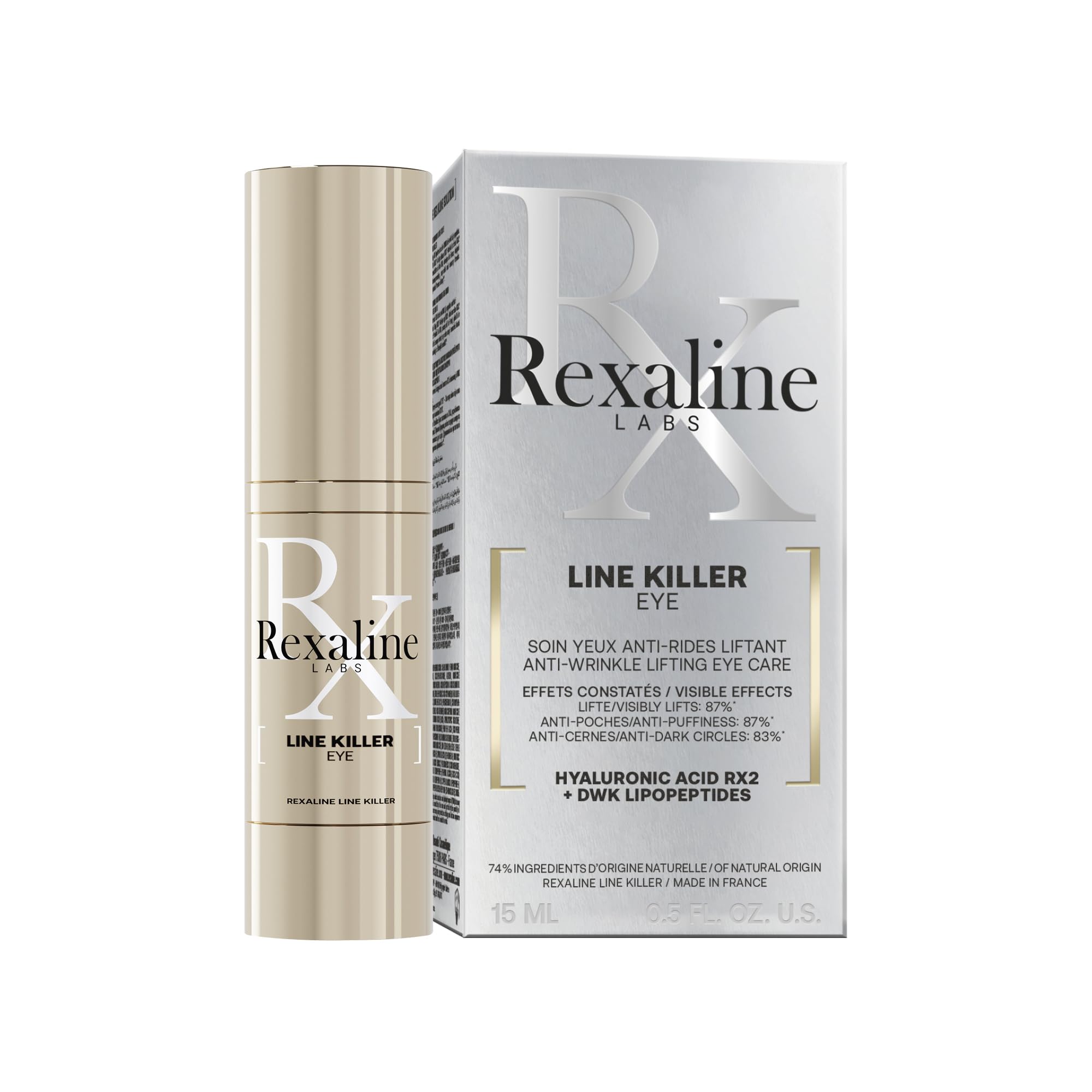 Rexaline X-treme Corrector - Soin Expert Yeux Anti-Âge - Crème contour des yeux anti ride - Anti cerne homme et femme - Anti poches yeux - Patte d'oie - Duo Acide Hyaluronique - Cruelty free - 15ml