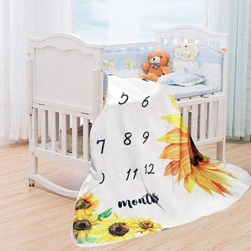 Miniatura 8 de Manta mensual de hito para bebé niña, manta de girasol para recién nacido, regalo personalizado para ducha, decoración floral de guardería,