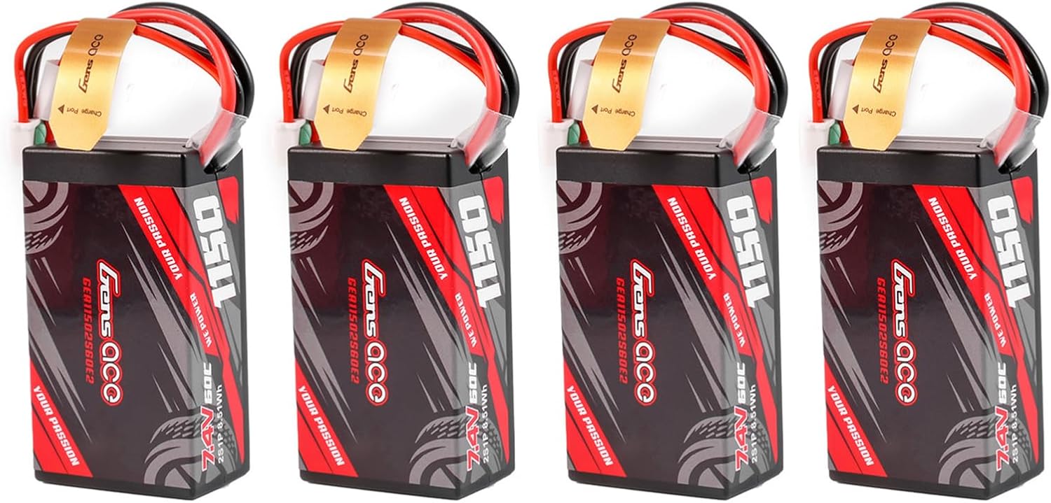 Gens ace 1150mAh 60C 7.4V HardCase 2S Lipo Battery with IEC2 Plug(4Pcs)