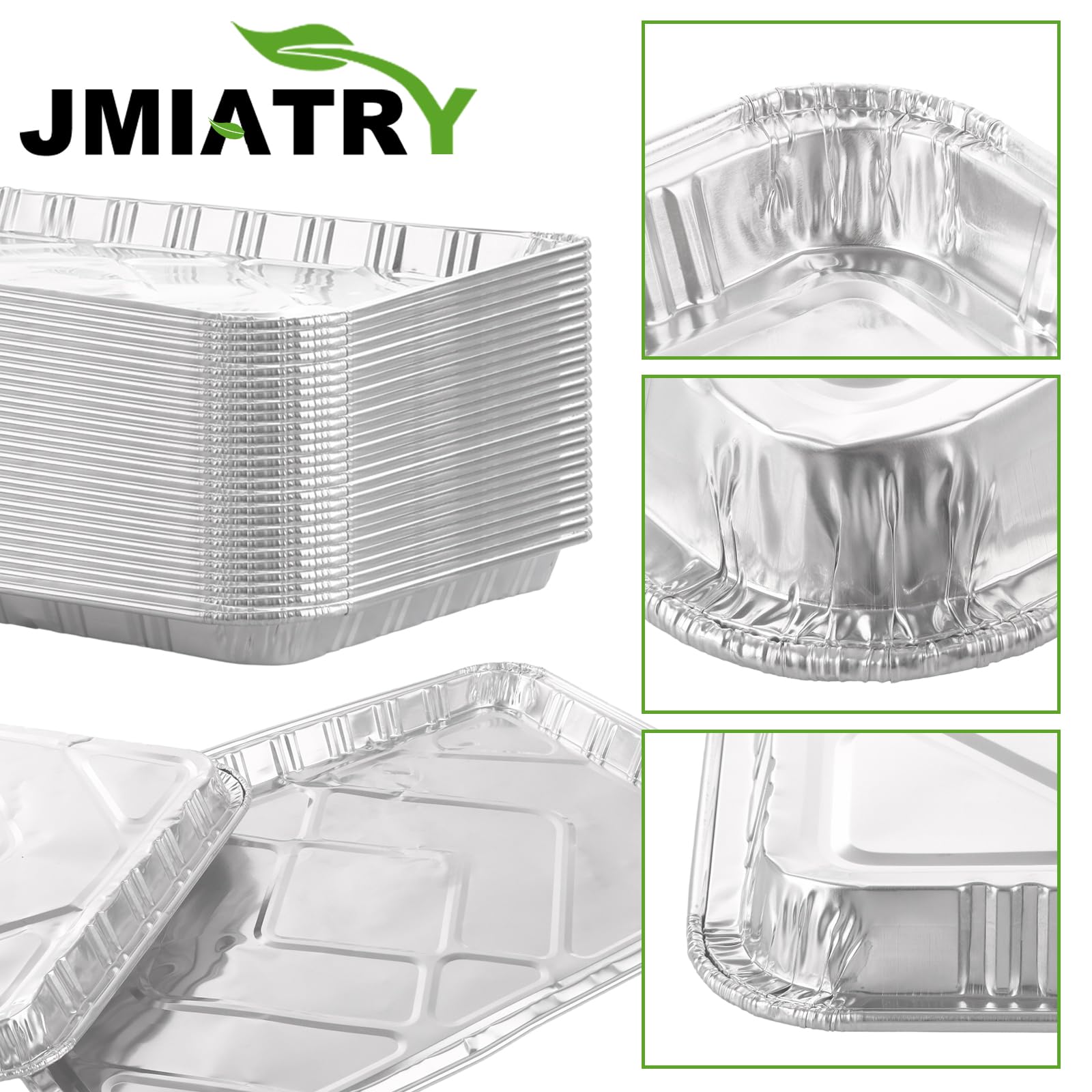 JMIATRY Lot de 25 grands plateaux jetables en aluminium - 41 x 26 x 2,5 cm - Argentés - Rectangulaires - 1500 ml - Pour pâtisserie, rôtir, barbecue et cuisine