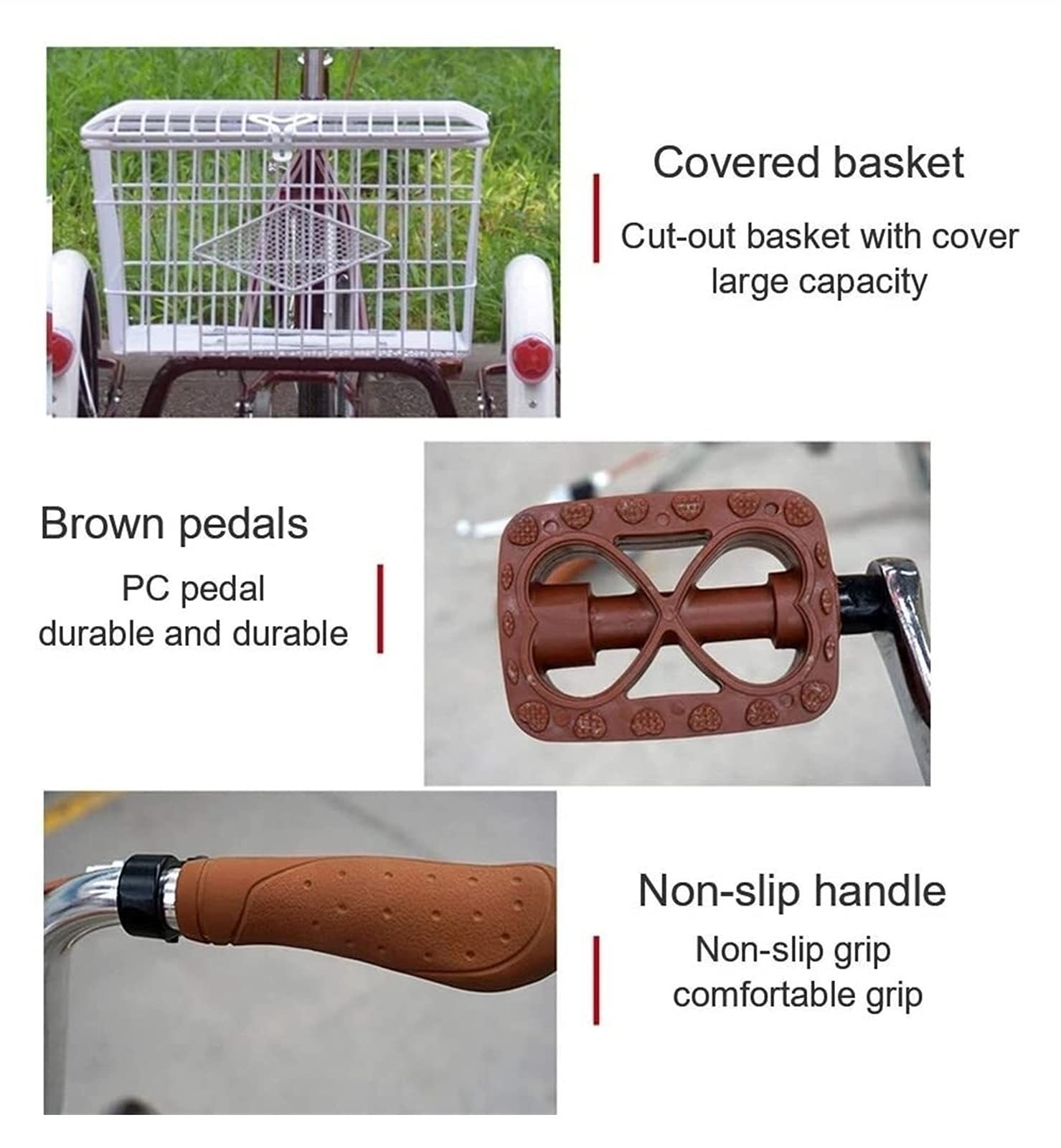 Bicicletta Tre Ruote Esterno, Triciclo Adulti 16 Pollici con Ampio Cestino attività Ricreative, Shopping, Picnic, Esercizi, Ciclismo Crociera Uomo e Donna, pedalata assistita