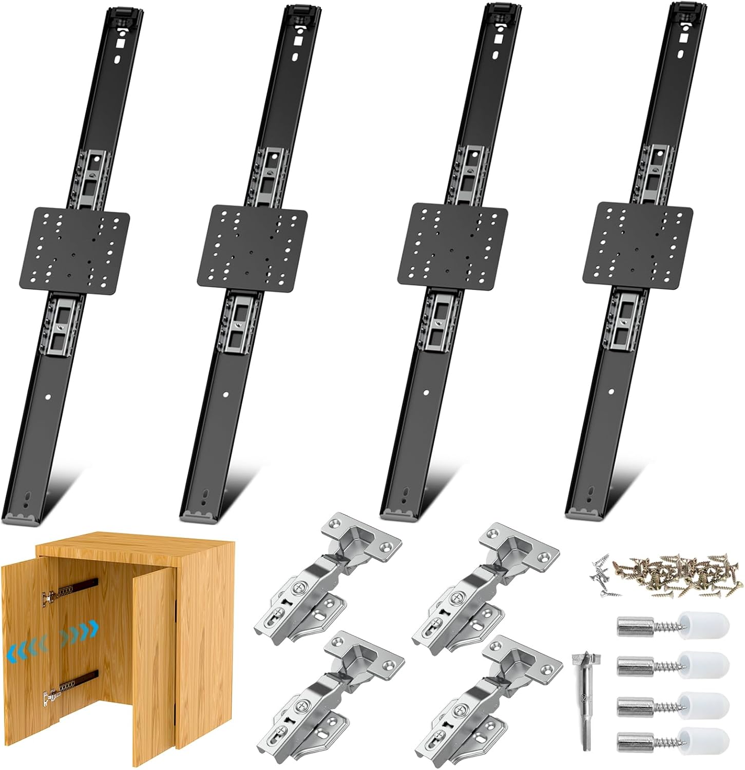 sliding hidden door track, pocket door hardware, smooth gliding pocket door slides with hinges for cabinet and recessed doors (20in, set, 2) 20in 2.0
