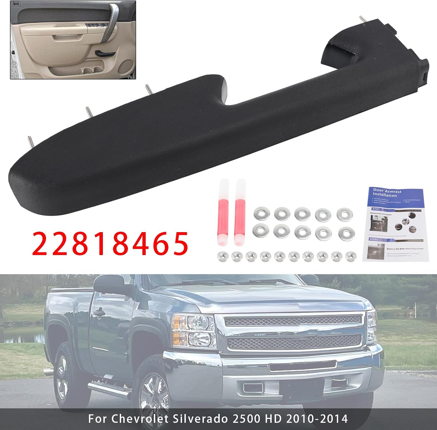 22818465 Front Left Driver Side Armrest Repair Kit For Chevy for GMC, Such for Silverado/Sierra 1500 2010-2013, Silverado/Sierra 2500 HD /3500 HD 2010-2014
