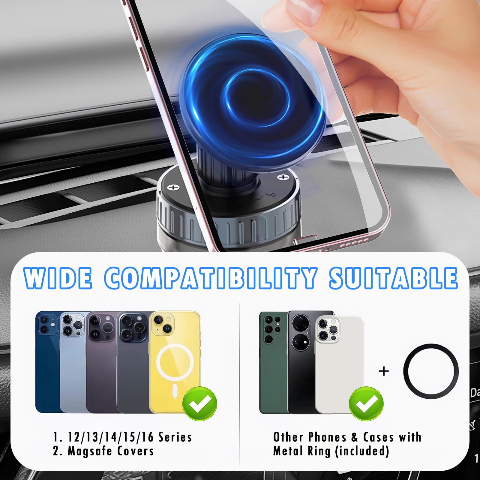 Support Rotatif 720 Jemey Support Téléphone Voiture Magnétique | Ventouse Universelle Rotatif 720° | Compatible IPhone Android Support Mobile Universel