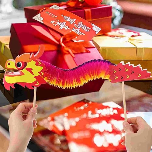 Miniatura 5 de Kit de 4 piezas de guirnalda de dragón chino de Año Nuevo, juguetes de dragón de papel chino de mano para niños, decoración colgante de año de