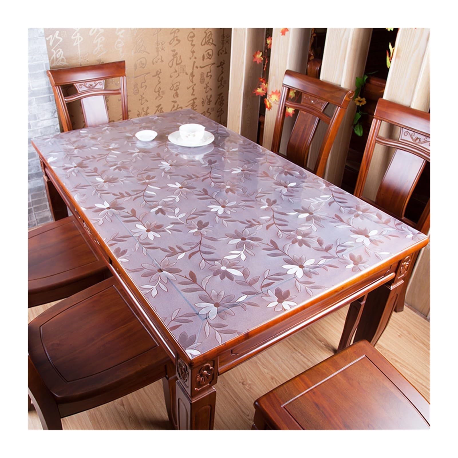 Clear Table Protector 1.5mm PVC Tablecloth Table Transparent Waterproof Oilproof Kitchen Dining Cover Glass Soft Cloth(Cosmos,60X180CM)