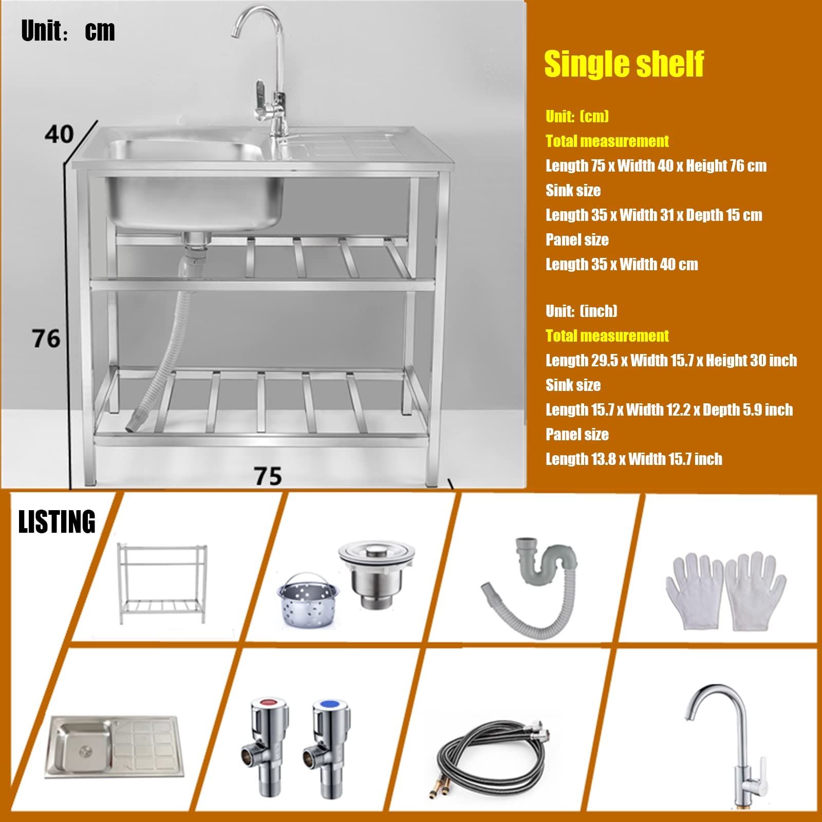Évier De Cuisine avec Établi, Évier de Jardin Extérieur Professionnel avec Chaud/froid Robinet et Support, Évier Utilitaire,Plonge Inox pour Cuisine, Restaurant, Garage, Jardin ( Color : Hot and cold