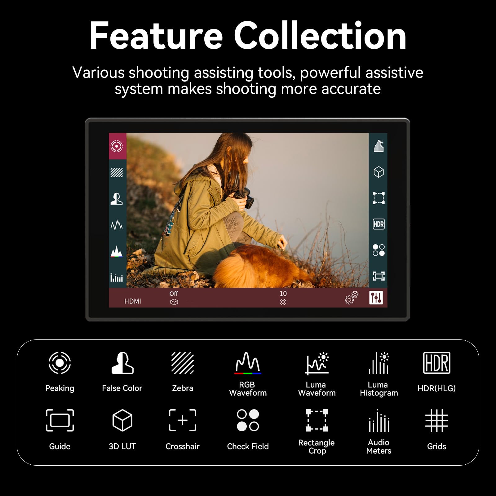 Portkeys HD7T - Monitor de campo para cámara de 7 pulgadas, 1000 nit, pantalla táctil de alto brillo, con teclas de acceso rápido, compatible con DSLR con batería S0NY NP-F550