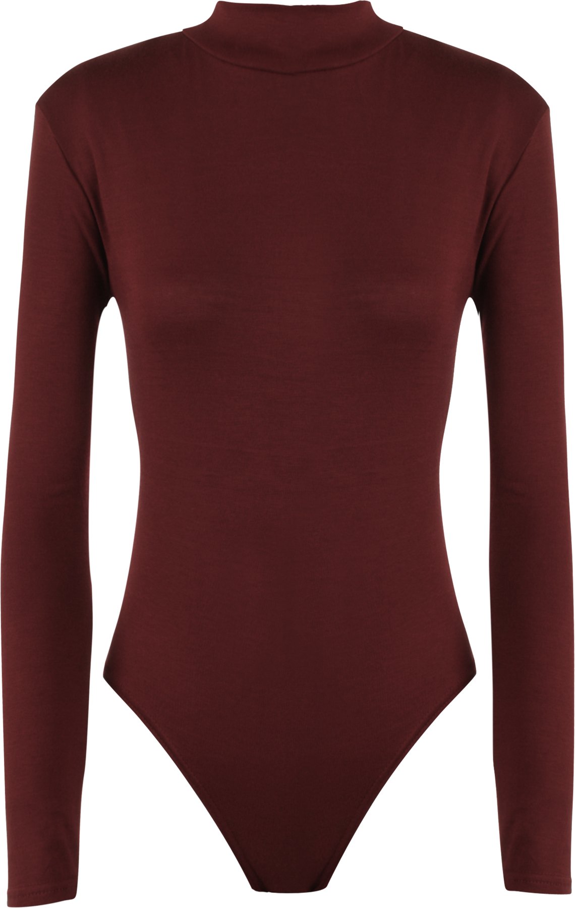 Wearall Women's Wine Turtle Neck Bodysuit Long Sleeve Stretch Leotard Top - 8/10