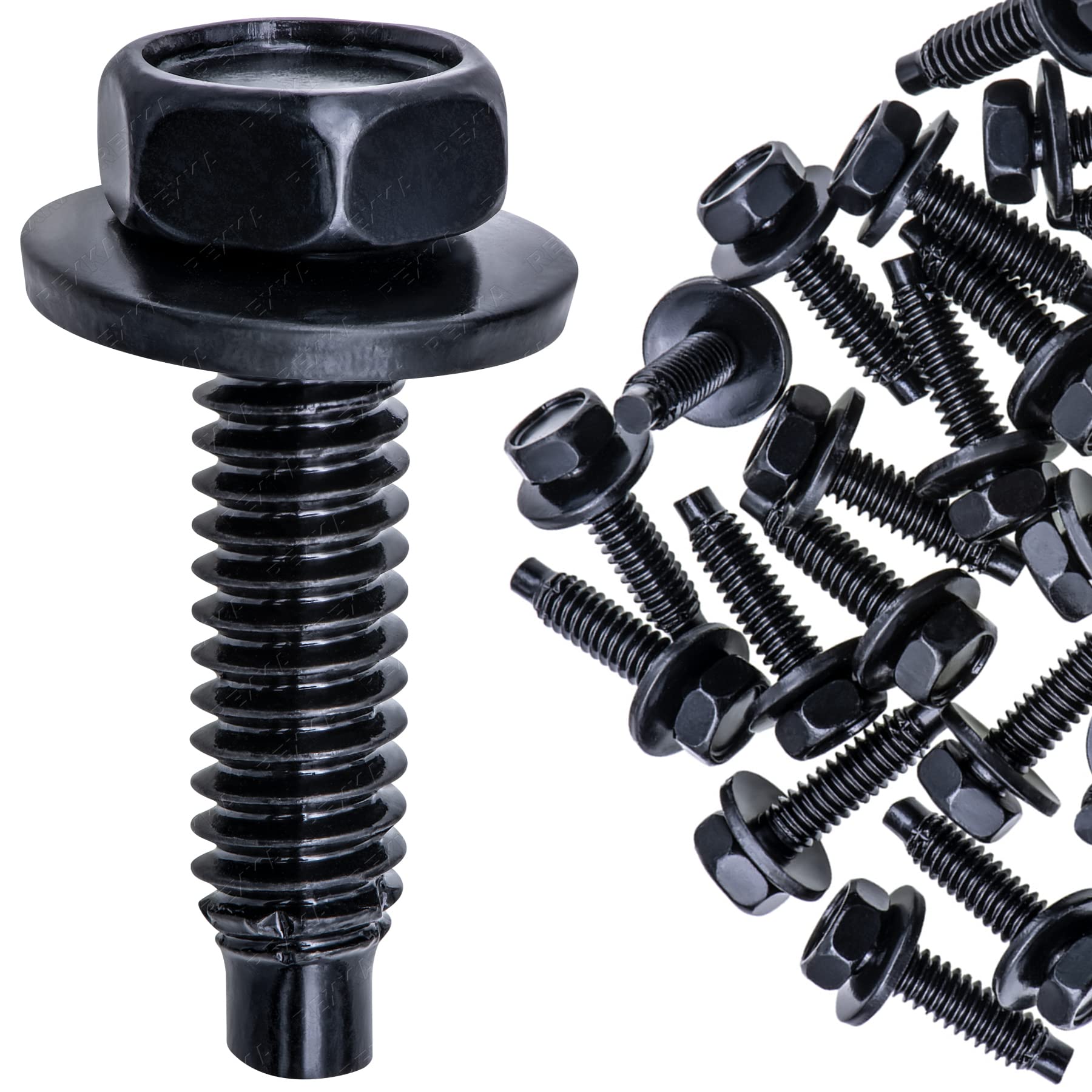 Rexka 30pcs 1/4"-20 X 1 Hex Head SEM Dog Point Fender Door Valance Body Bolts Loose Washers 6025329 for Chrysler GM Ford Dakota, Durango, Grand