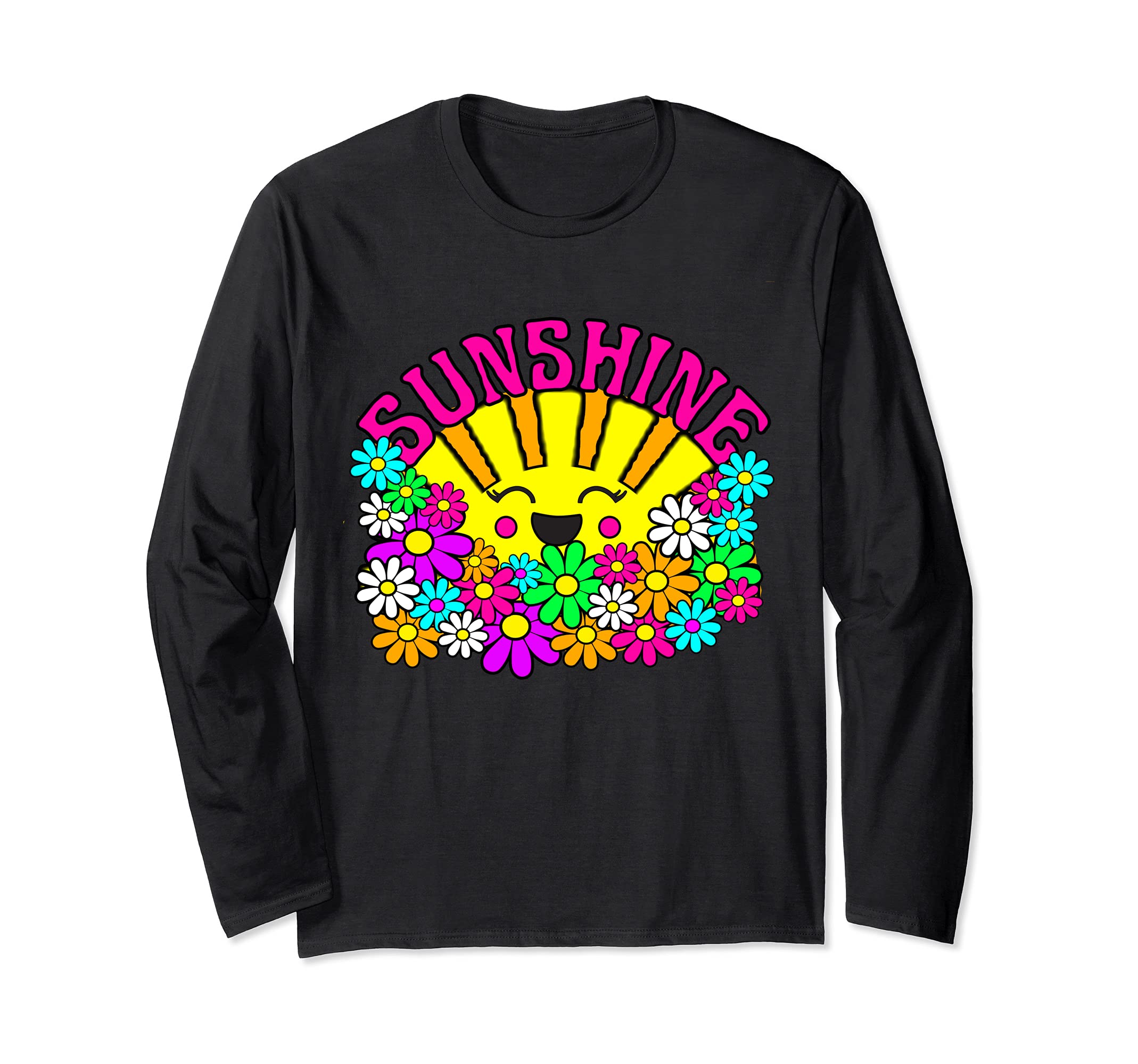 Happy Sunshine Daisies Hippie Flowers Sun Rays Long Sleeve T-Shirt