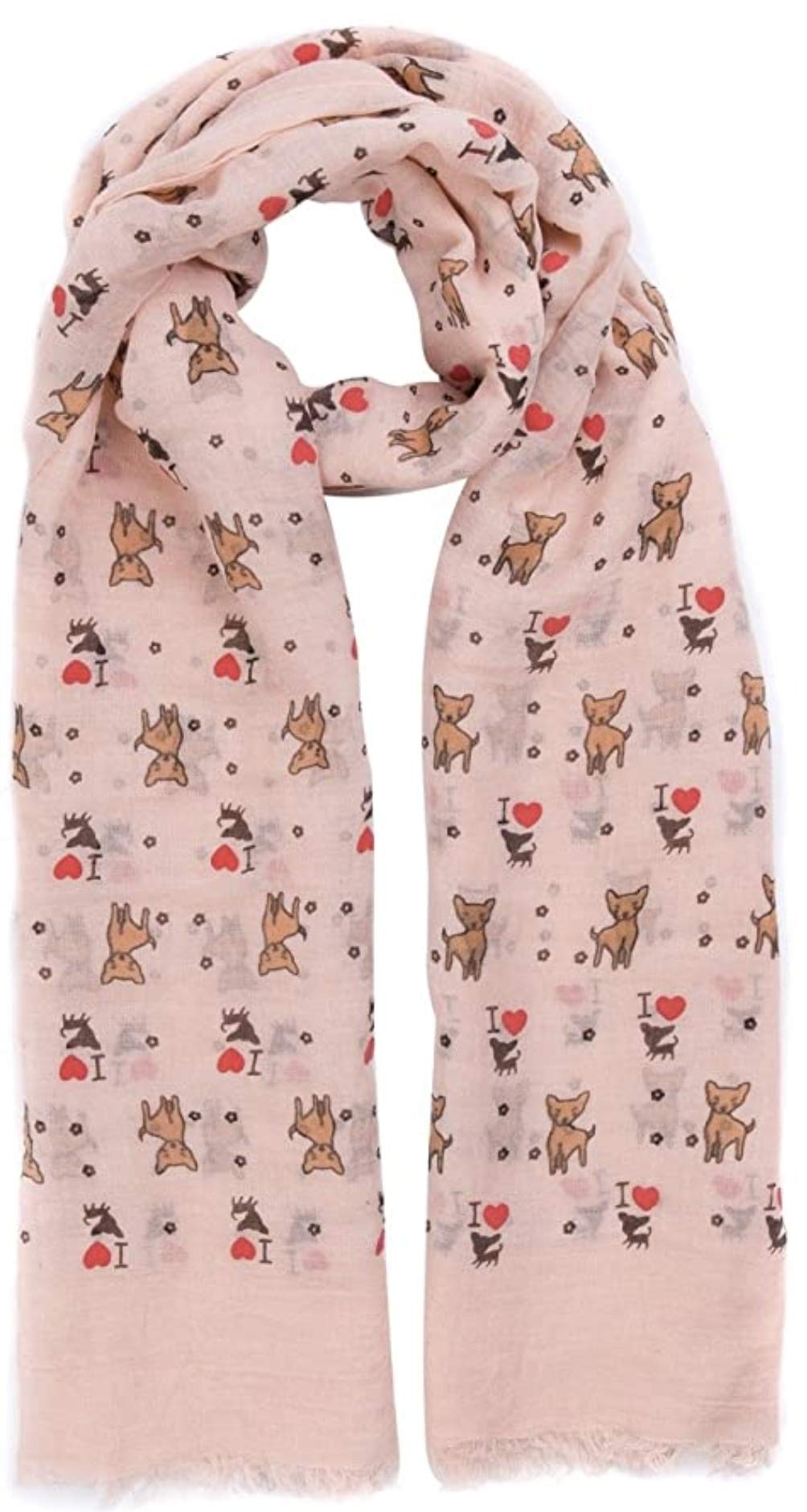 World of Shawls Pug Dog, Dachshund Dogs, Spaniel Dog, Jack Russell Print Scarf - All Seasons Lovely Soft Scarf Wraps Shawl Scarves (I love My Puppy Peach)