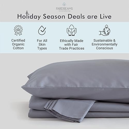 Miniatura 10 de Fabdreams - Juego de sábanas de algodón 100% orgánico, tejido de percal, 4 piezas, 300 hilos, certificado GOTS, transpirable, fresco, acabado de
