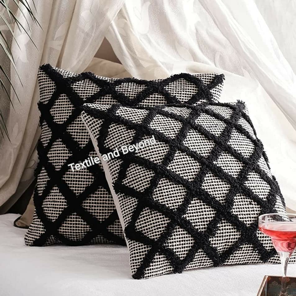 Image of Cushion - Handloom Cotton Cushion Cover Aƒ¢aa€š¬aa‚¬A inch Boho Throw Pillow Case for Sofa, Couch, Bedroom & Living Room (16x16 Inch)