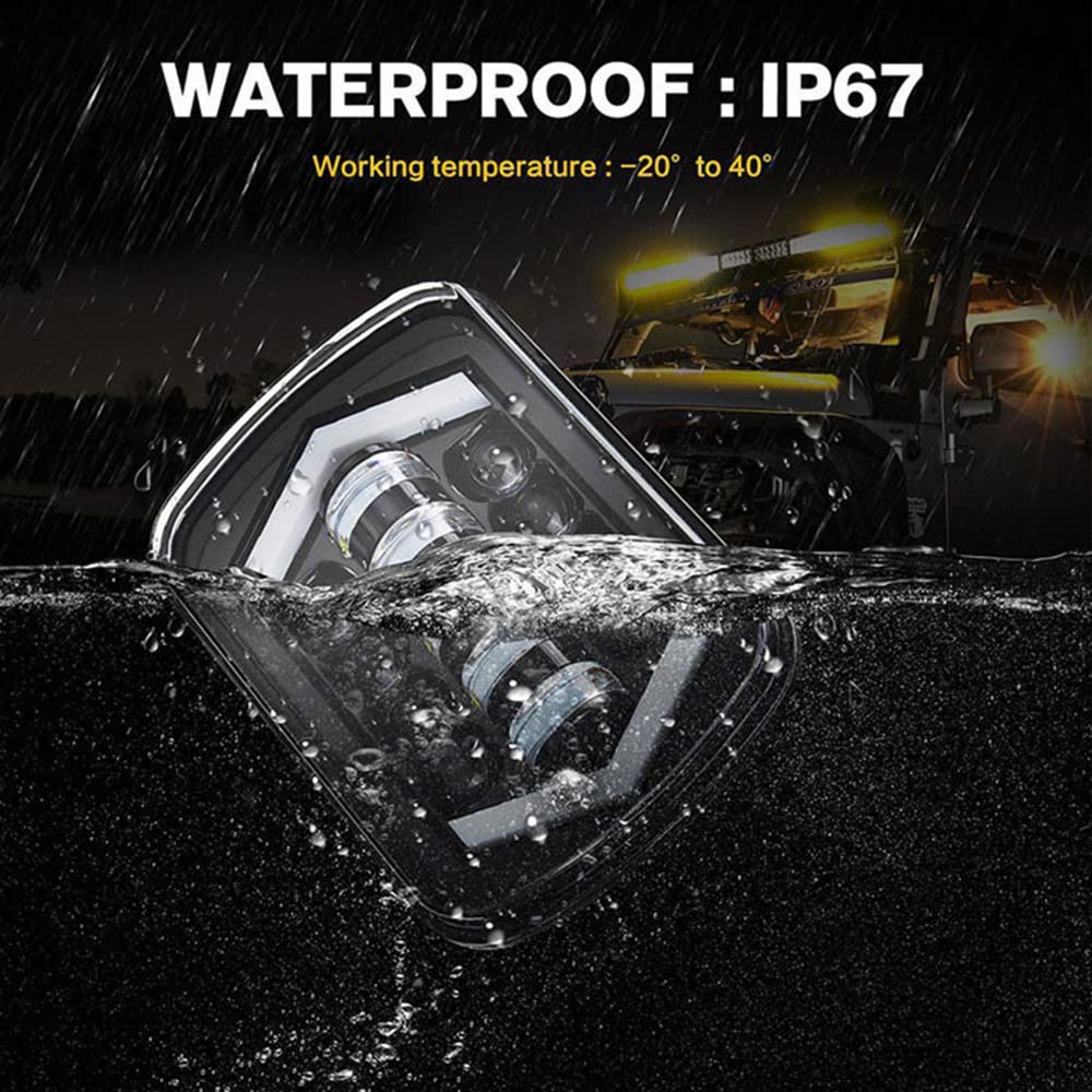 BATLAM 5X7 Zoll Scheinwerfer Halo Angel Eyes H4 Square Tagfahrlicht Für 86-95 Jeep Wrangler YJ 84-01 Cherokee XJ 2 Stück
