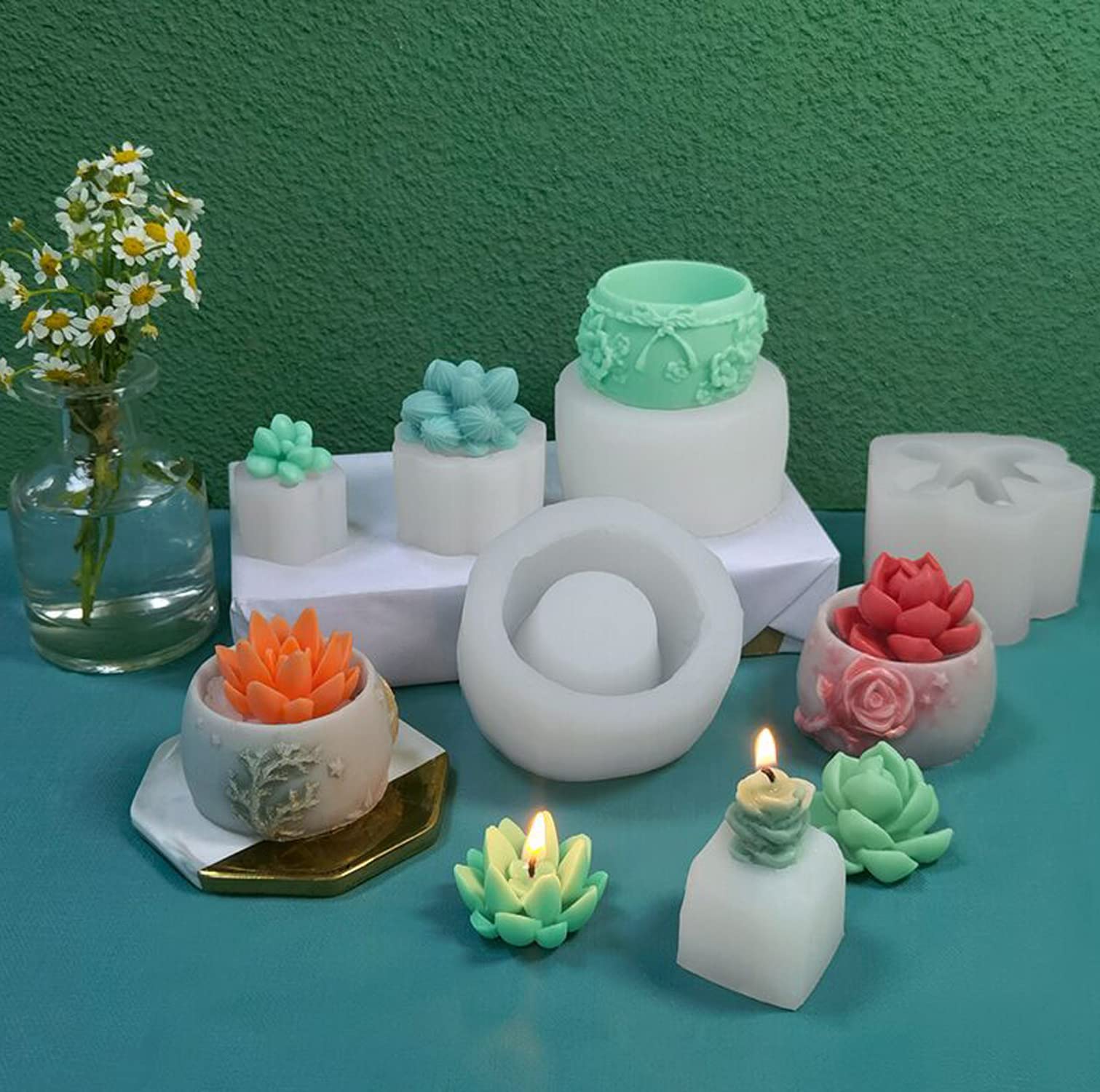 Woohome 13 Pz Fondant Silicone Mold 3D Decorazione di Una Torta, 5 Pz Silicone 3D a Forma di Fiori, Stampi in Silicone 3D Forma di Fiori per Fare Torte