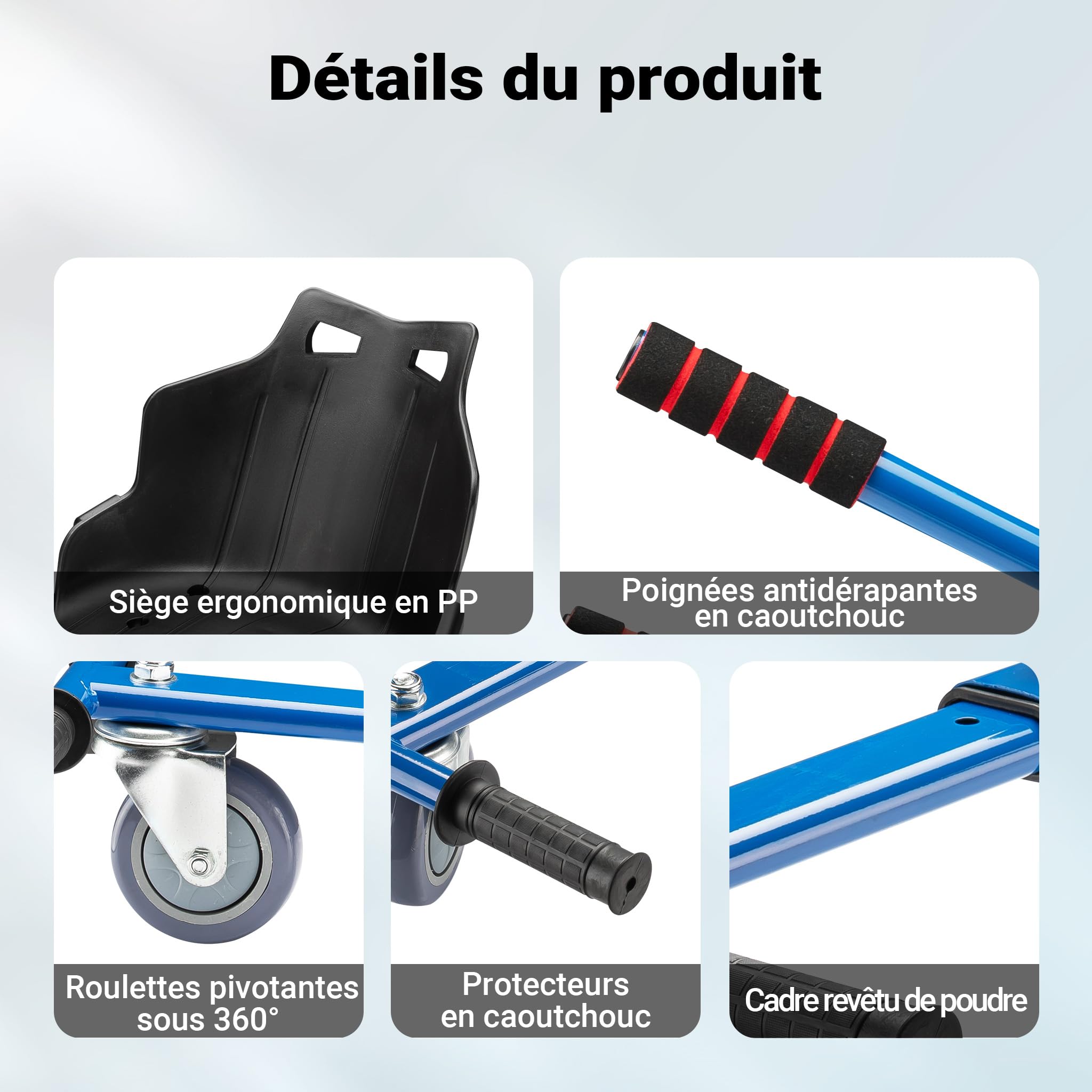 Wiltec Siège de Balance Scooter – Rouge – capacité de 120 kg max. – avec Roulette et Poignées – ajustable pour Adultes et Enfants – Siège de Kart Elektroscooter compatible avec Hoverboard