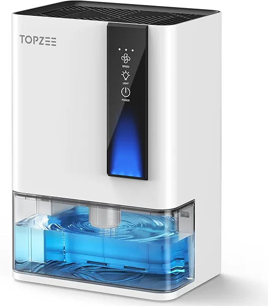 TOPZEE Dehumidifier for Home, Small Quiet Dehumidifiers for Bedroom, Bathroom, Basement, Up to 1000 Sq. Ft, Auto Shut-Off & Defrost, 7 Colors LED Light