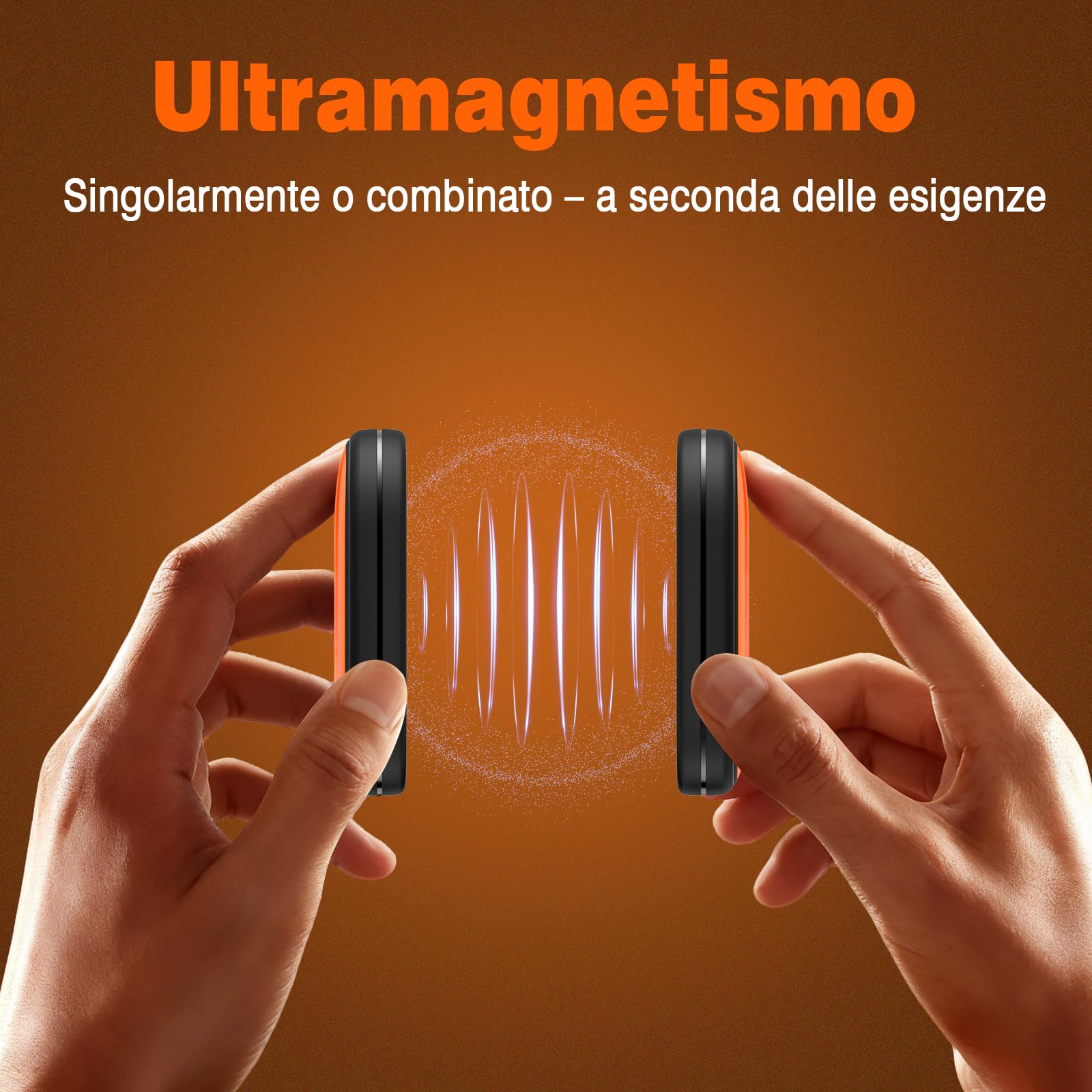 Scaldamani Ricaricabile, 2 in 1 Scaldamani Magnetico 5000mAh, Scalda Mani Elettrici USB-C, Certificato CE UL,3 Livelli di Temperatura, Per Campeggio All'aperto, Caccia e Golf (Orangegold)