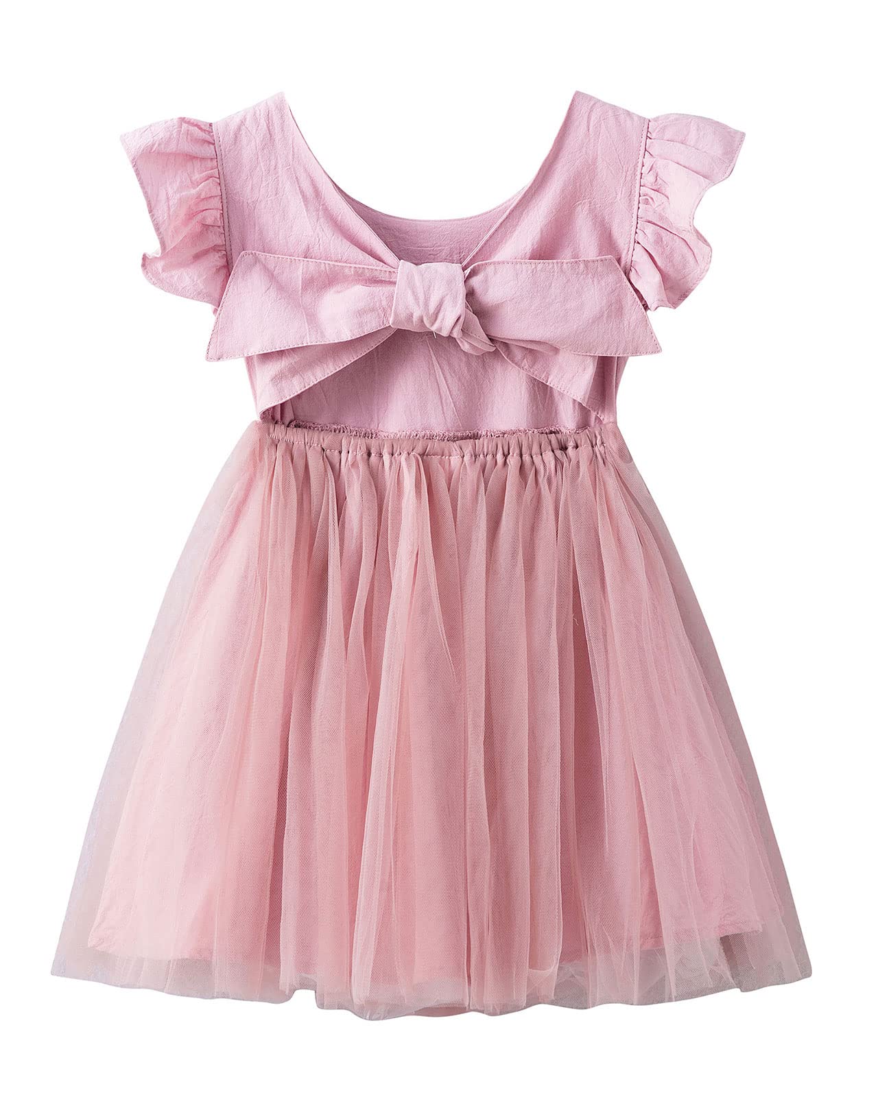 Dutebare Toddler Girls Tulle Tutu Dress Linen Ruffle Tie Back Sleeveless Kids Princess Party Dresses