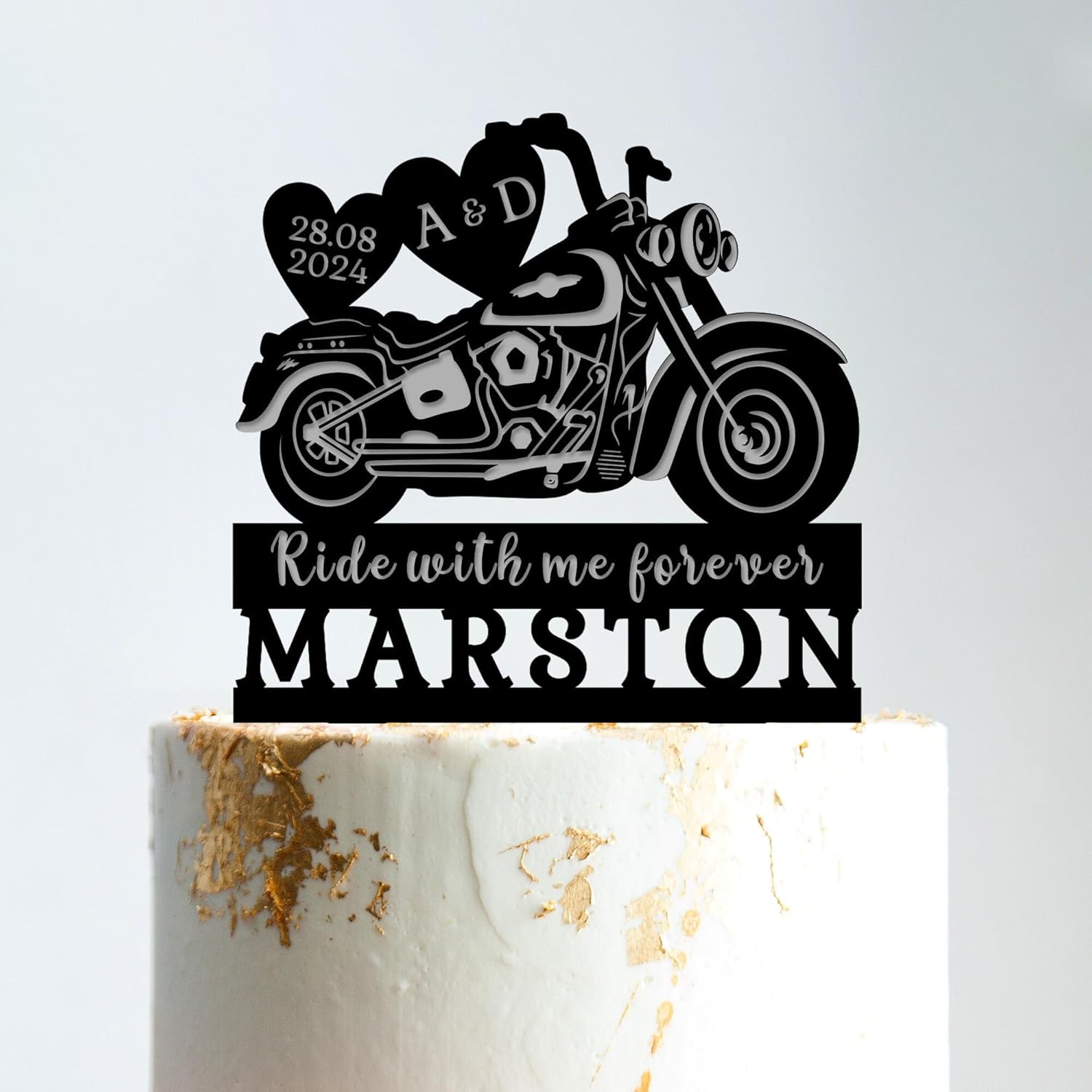 Ride with Me Forever cake topper, Biker wedding cake topper, Motorbike wedding cake