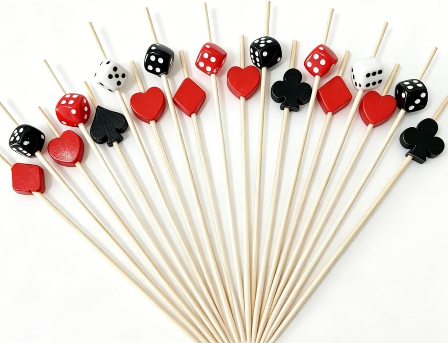 100pcs Casino Poker Cocktail Picks Toothpicks, 4.7IN Bamboo Fruit Dessert with Club Dice, Disposable Drink Garnish Sticks for Martini Beverage Charcuterie Appetizer Las Vegas Night Party