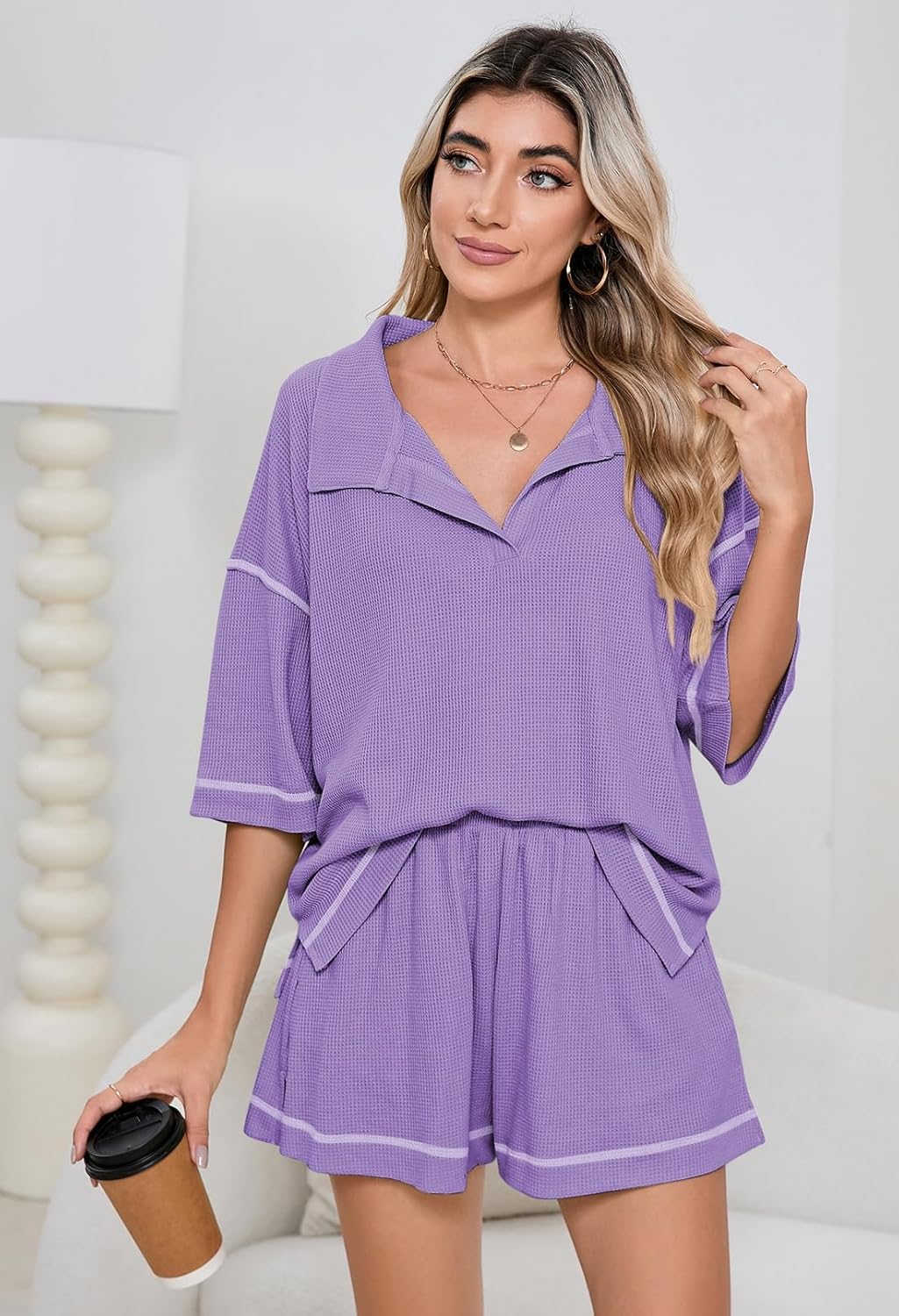 Pink Queen Womens 2 Piece Pajama Sets Short Sleeve Tops Lounge Sets Casual 2 Piece Outfits Summer Short Sets Loungewear - Image 3