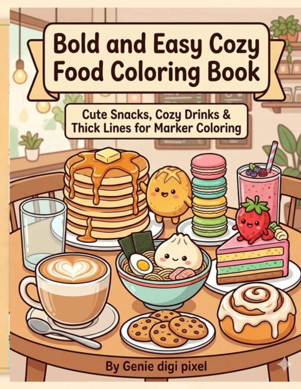 Bold and Easy Coloring Book: Cozy Food, Cute Snacks, and Relaxing Drinks for Adults & Kids | Thick Lines for Marker Coloring