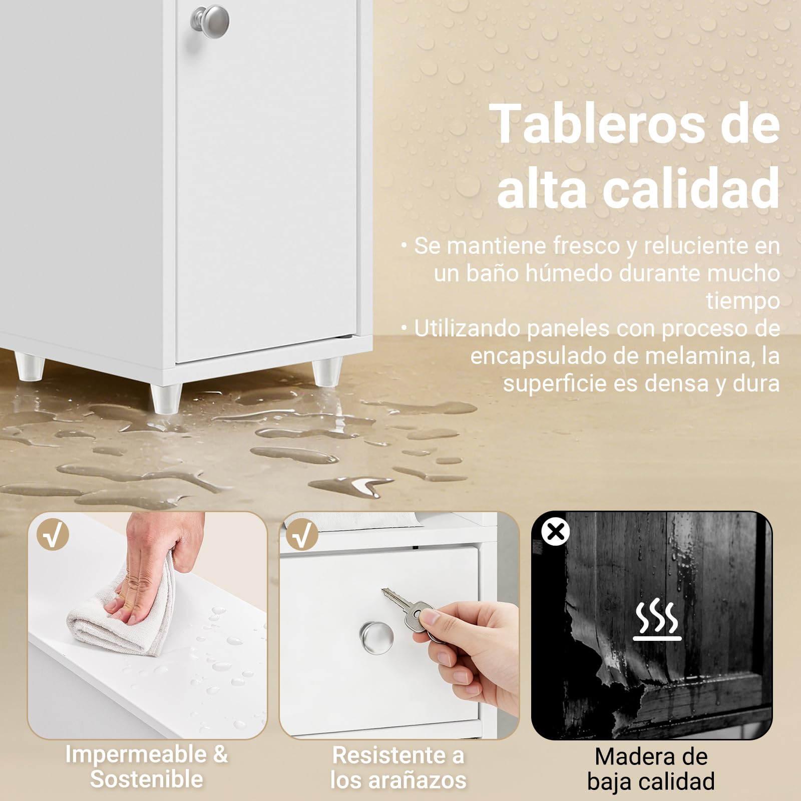 SoBuy Mueble Baño Estrecho 20x20 cm con Portarrollos Blanco para WC | Armario Auxiliar y Puerta Reversible Columna de Almacenaje Baño Compacto con Cajón BZR219-W