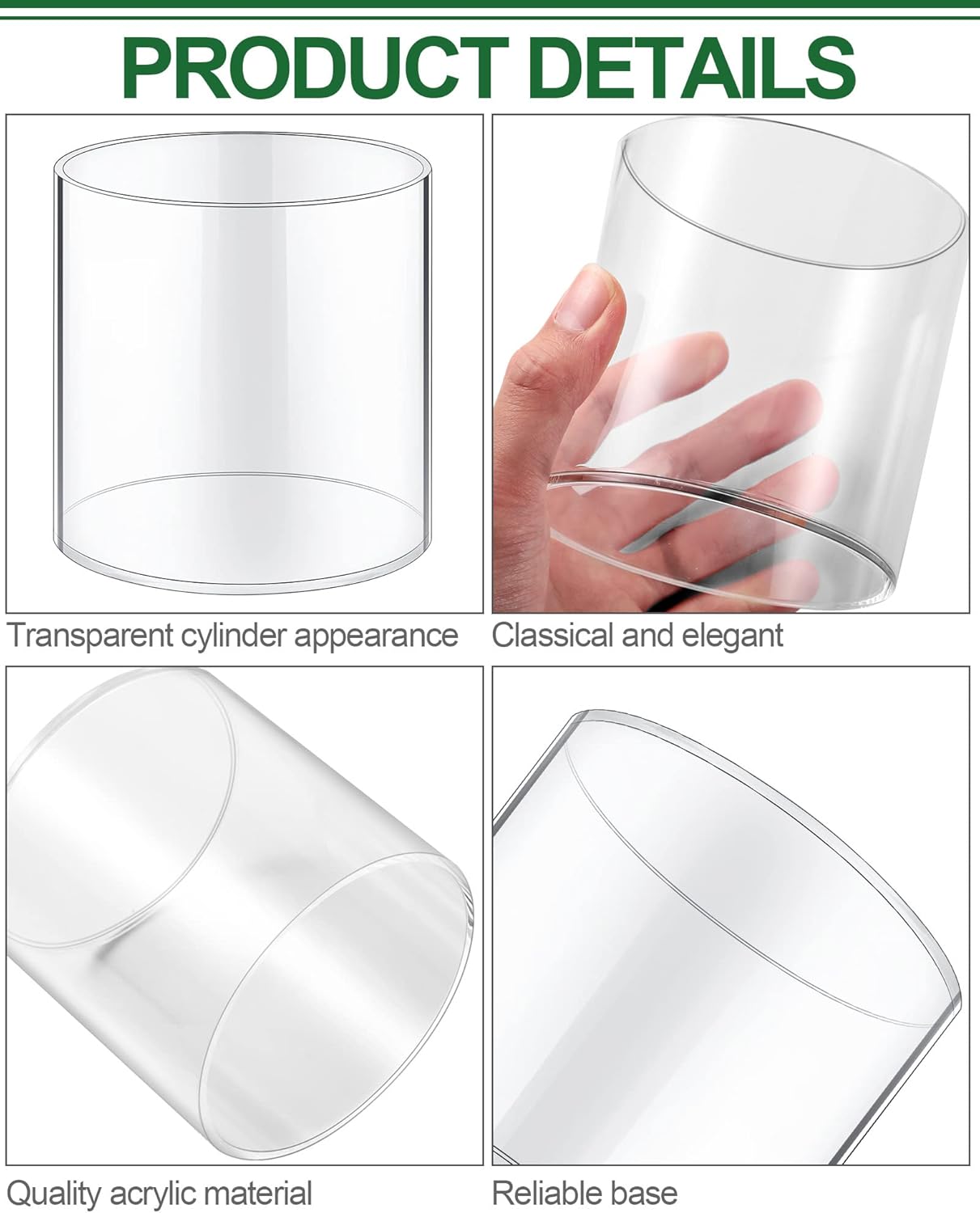 meekoo 3 Pcs Flower Acrylic Vase Cylinders Round Decorative 6 x 6 in, 5 x 5 in, 4 x 4 in Vase Break Resistant Acrylic Flower Cylinder for Centerpiece Home Wedding Decor(Classic)