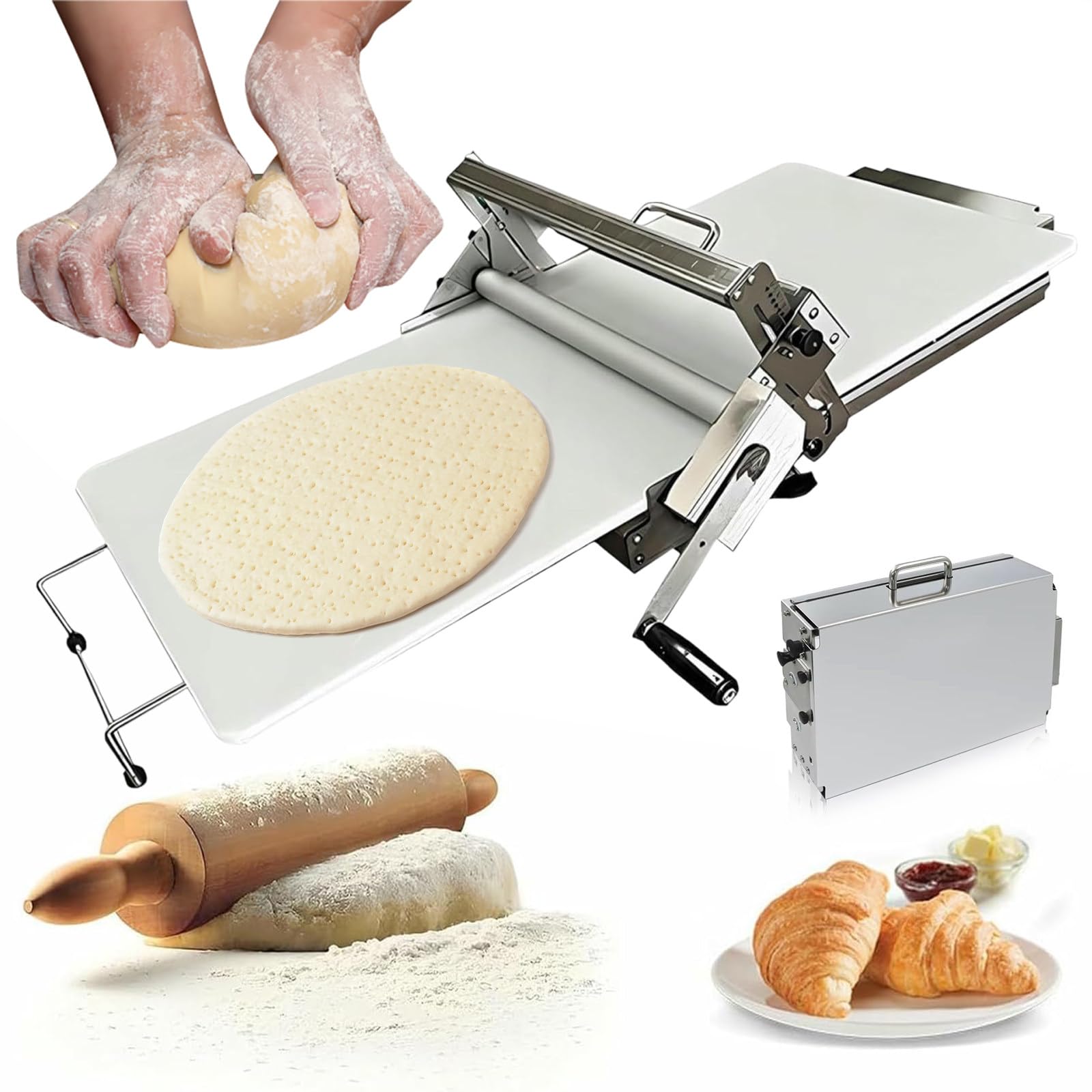 JozyJul Manual Dough Sheeter Machine 55 Thicknesses, Folding Dough Rolling Machine for Home and Commercial Bakeries, 0~25mm Adjustable A300