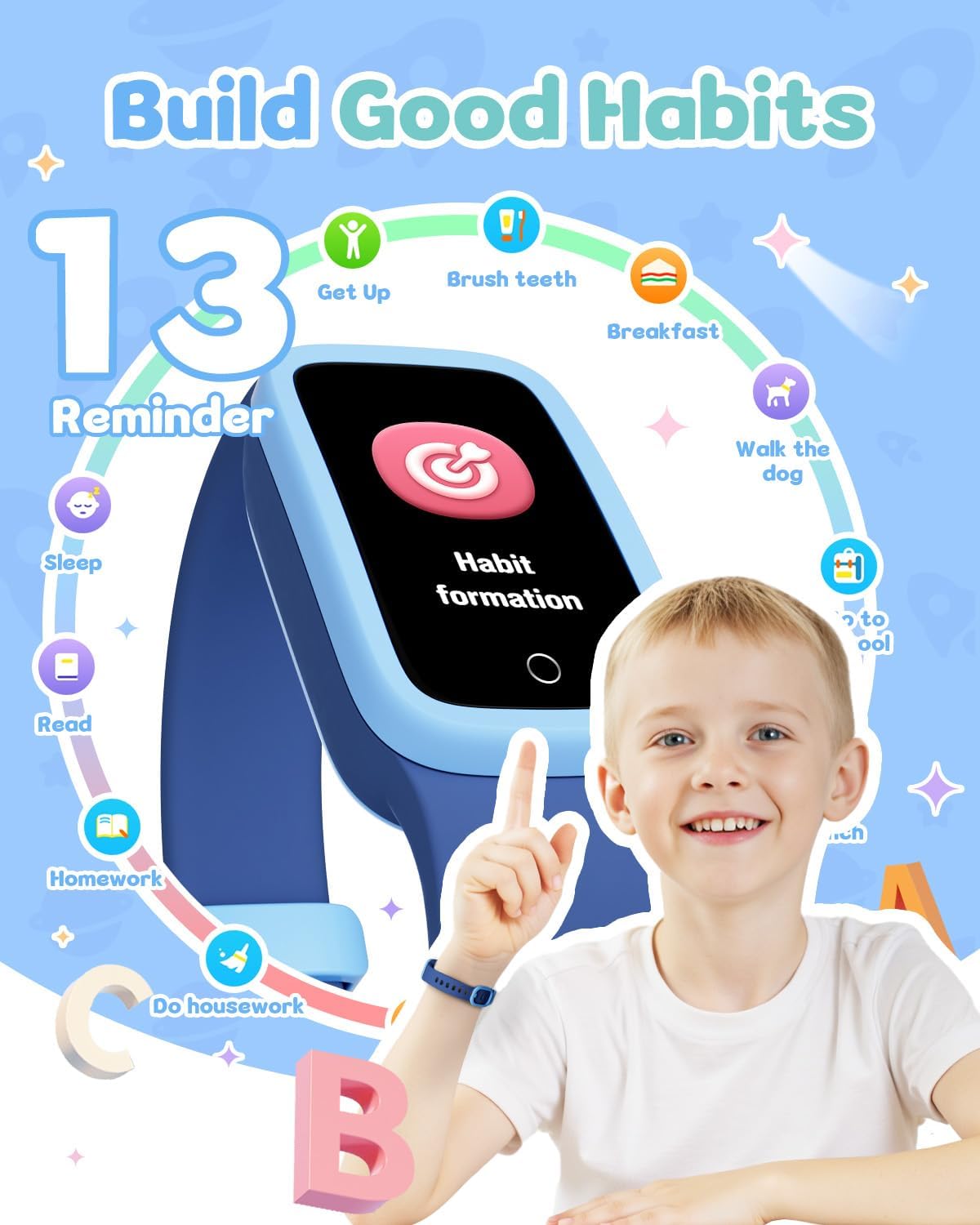 Kids Fitness Tracker Watch with Amoled Screen, Activity Tracker No Phone Needed, Heart Rate and Sleep Monitor, 3ATM Waterproof, Pedometer, Alarm Clock, Games, Step Counter Watch for Boys 5-10