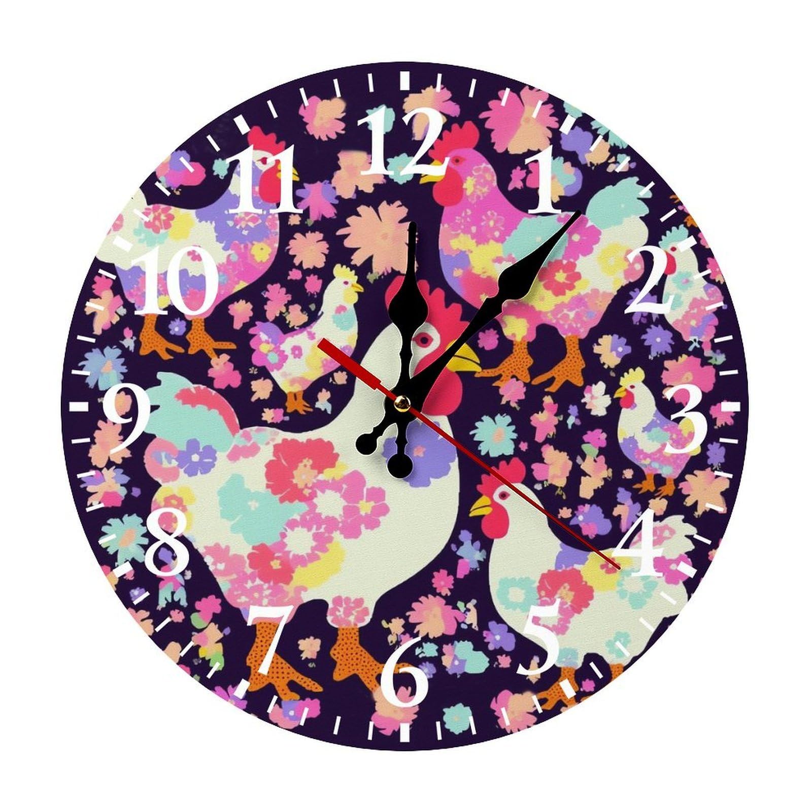 NTVOWPZO 10 Inch Wall Clock Flower Heart Chicken Battery Operated Wall Clocks Silent Non-Ticking Round Wall Clock for Living Room Kitchen Home Office Wall Decorative Clock