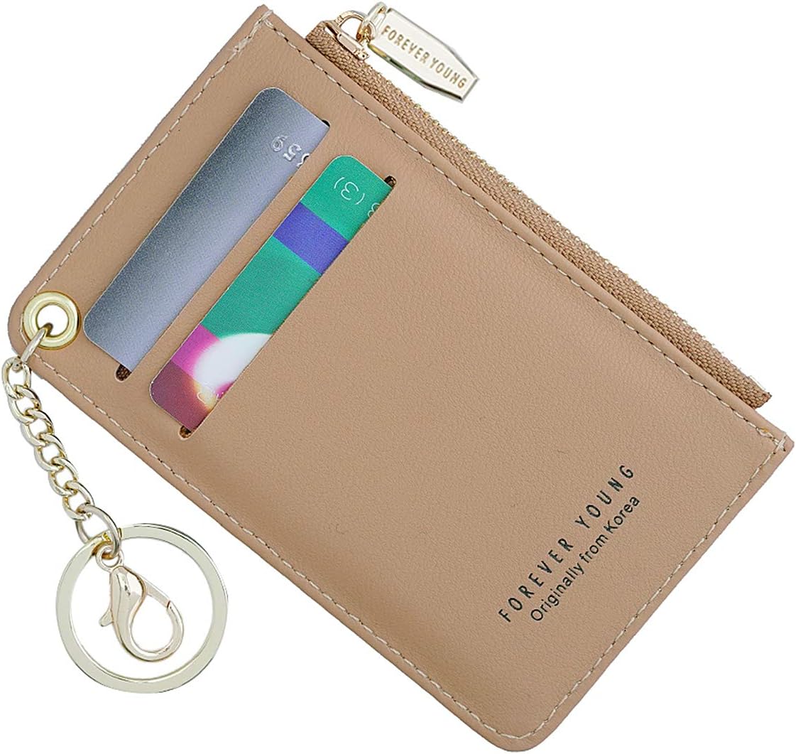 Small Wallets for Women Slim Leather Card Case Holder Wallet Coin Change Purse with Keychain