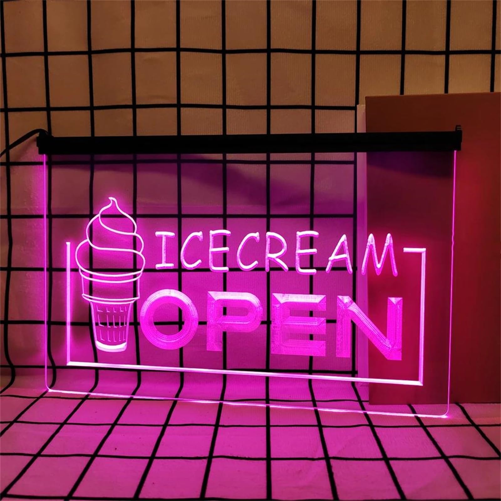 Ice Cream Neonowy szyld do dekoracji ścian – ściemniane neonowe lampy LED (zasilanie USB) do kawiarni, barów, cukierni i sklepów z deserami,Pink,30x20cm