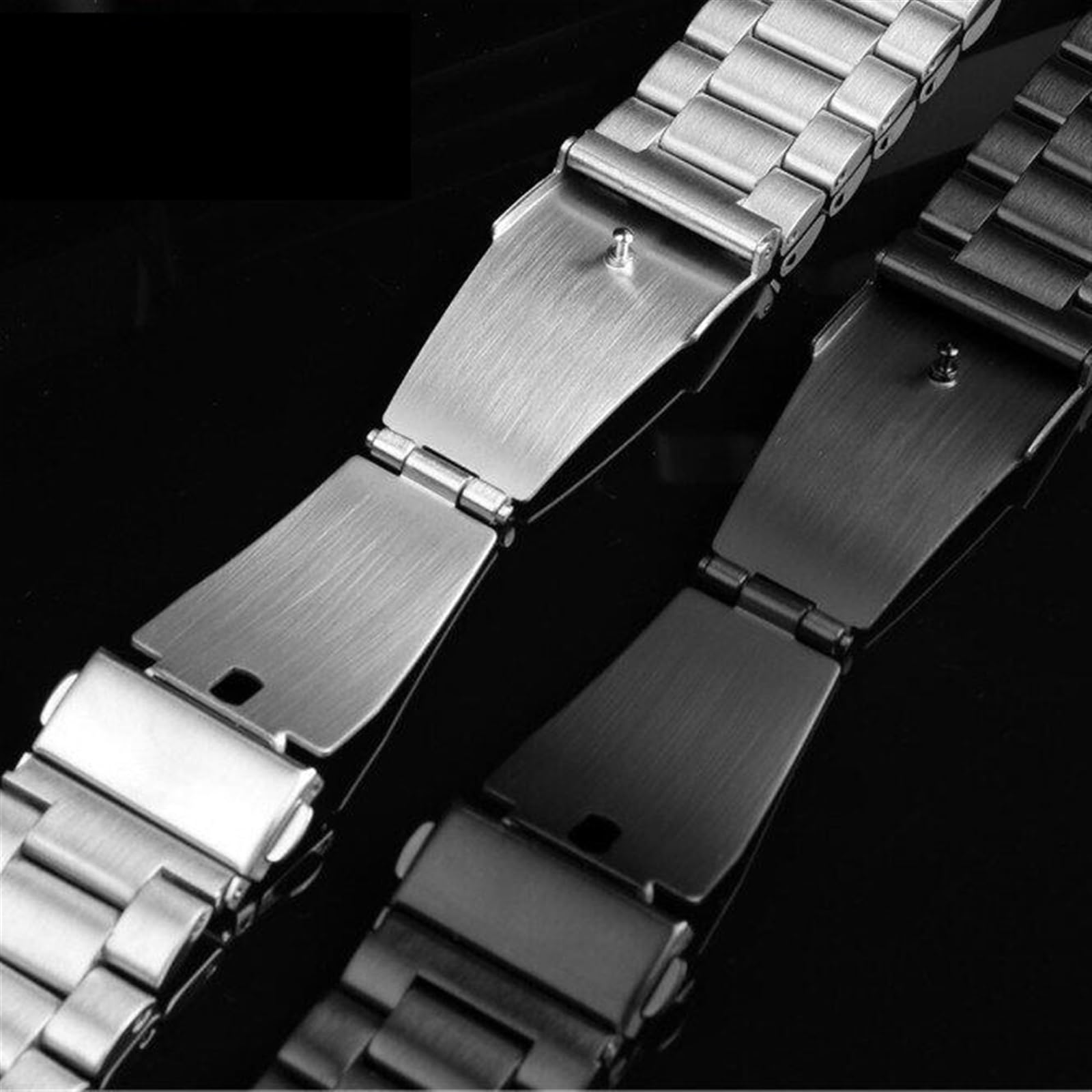 Bracelet de montre en métal en acier inoxydable à dégagement rapide de 18 à 24 mm avec boucle déployante universelle pour homme et femme - Convient pour montre intelligente (noir argenté