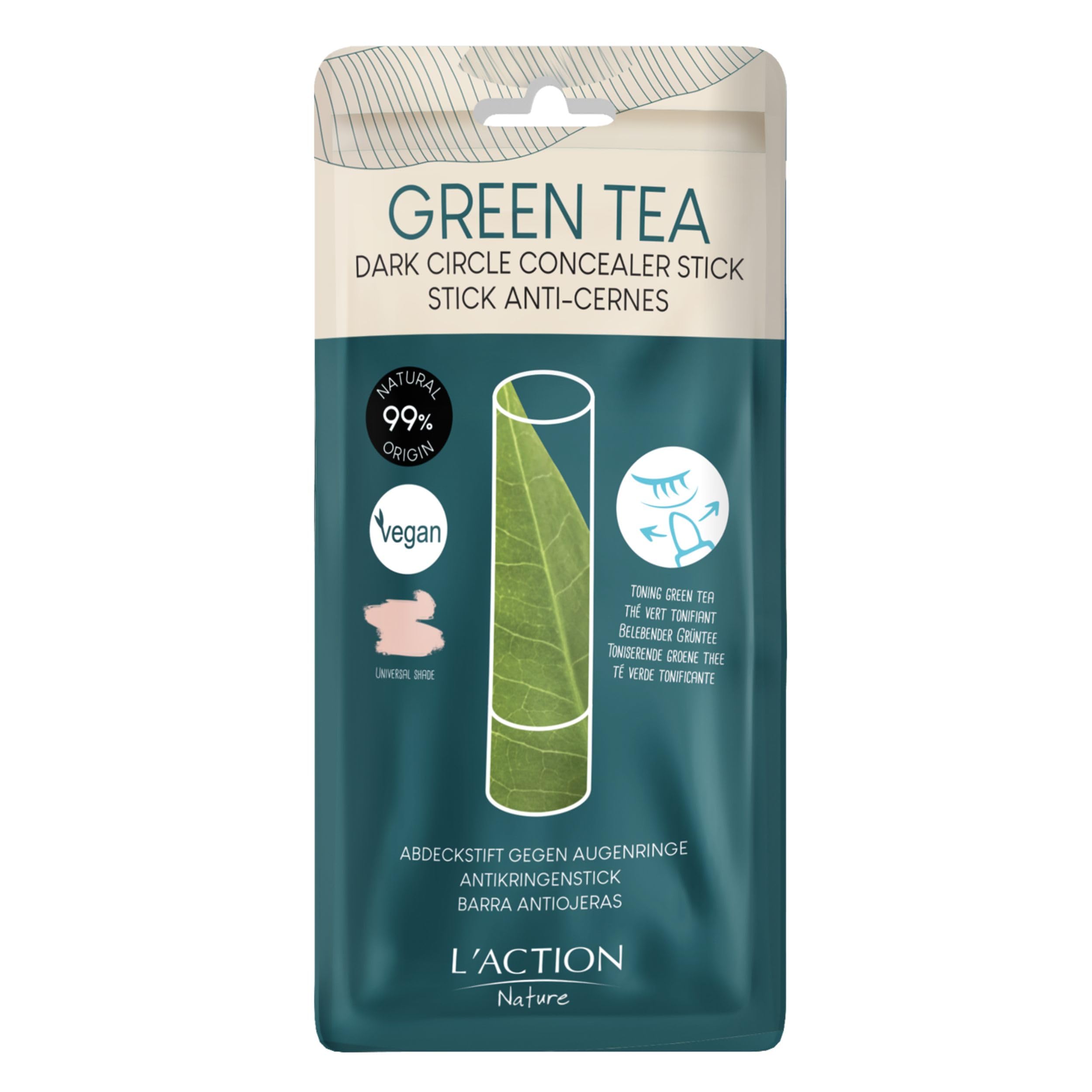 L'Action ParisDark Circle Concealer Stick, Matte Finish Concealer for Dark Circles and Tiredness, Natural Solution with Nourishing Argan Oil and Toning Green Tea Extract, Universal Shade 4g