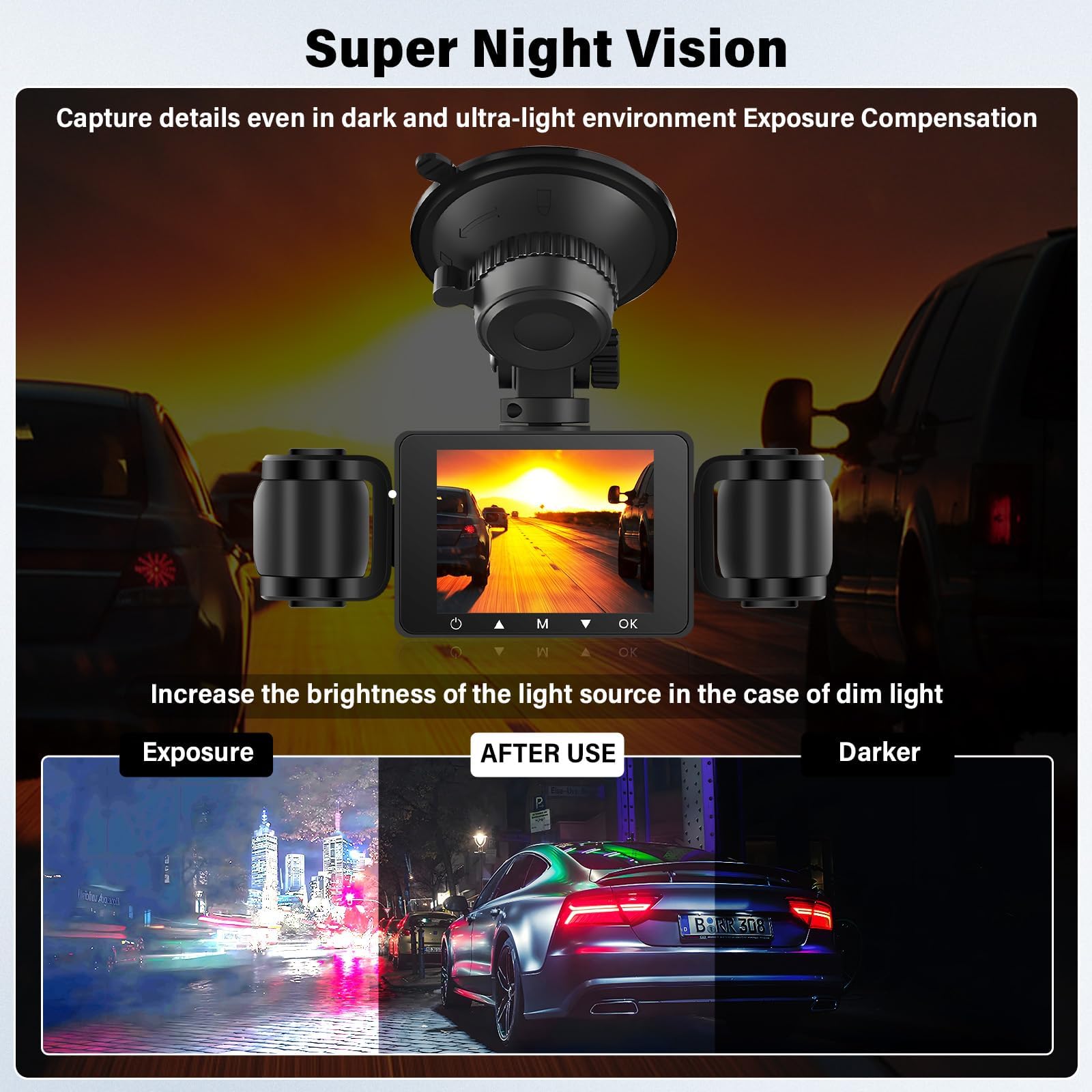 CAMECHO Dashcam Voiture Avant Arrière 1080P, Caméra Embarquée Voiture avec Carte SD 64Go Gratuite, Caméra de Voiture WiF, Super Vision Nocturne, Mode Parking 24H