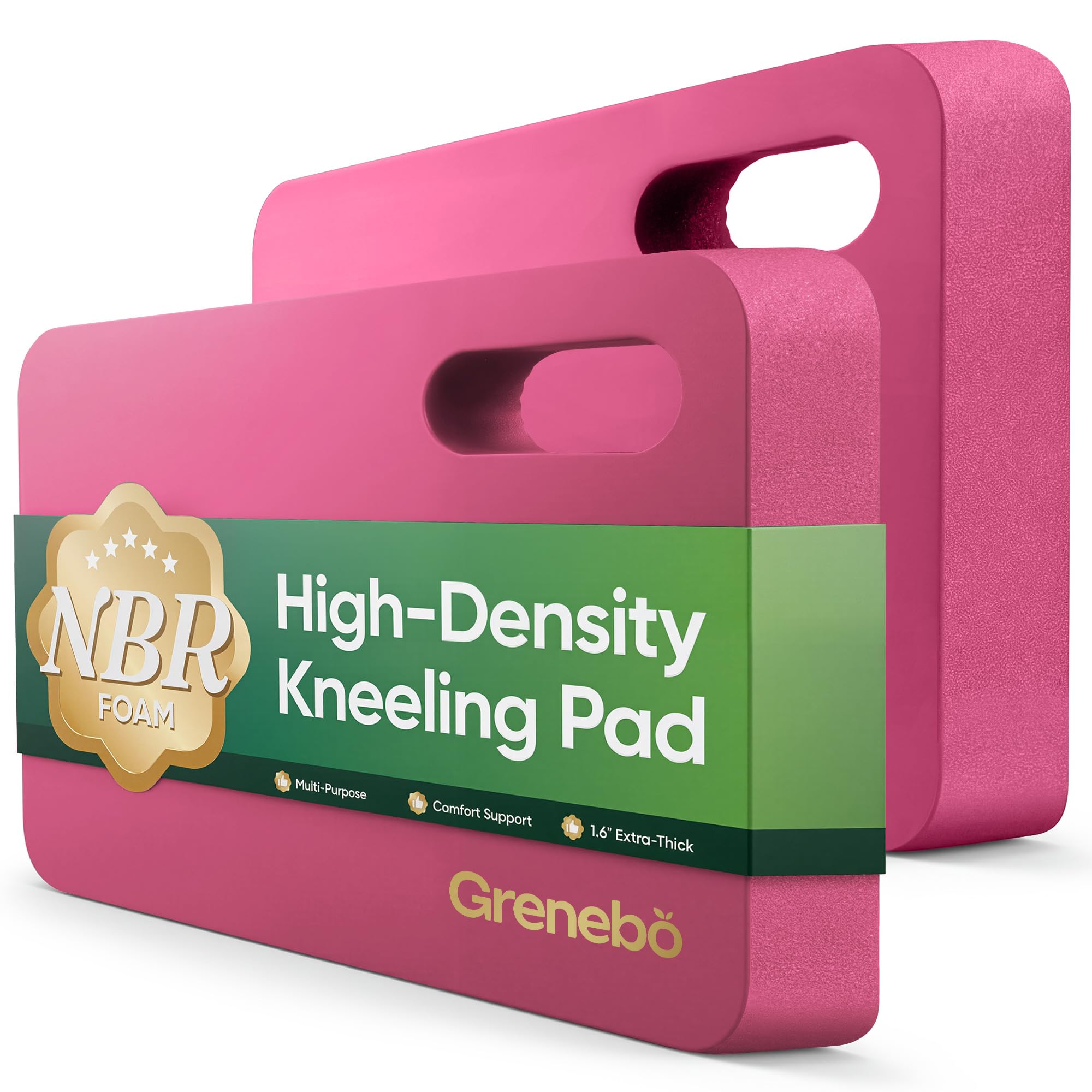 Grenebo 2pcs High-Density NBR Foam Garden Kneeling Pad, 1.6" Extra Thick Gardening Pads for Kneeling, Ultra Soft Kneeling Pads for Gardening, Work, Exercise, Bathing Baby, 17.3×11×1.6 in, Pink