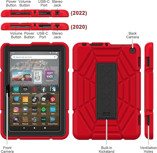 Miniatura 4 de Grifobes Funda Solo para tableta Pro de 141210 generación 202420222020 88 Plus, 8 Kids  8 Kids Pro, funda protectora resistente 3 en 1 con soporte