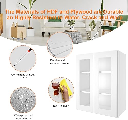 Miniatura 6 de Armario de puerta de cristal sin marco montado en la pared armario de almacenamiento de madera con puertas de cierre suave muebles decorativos para