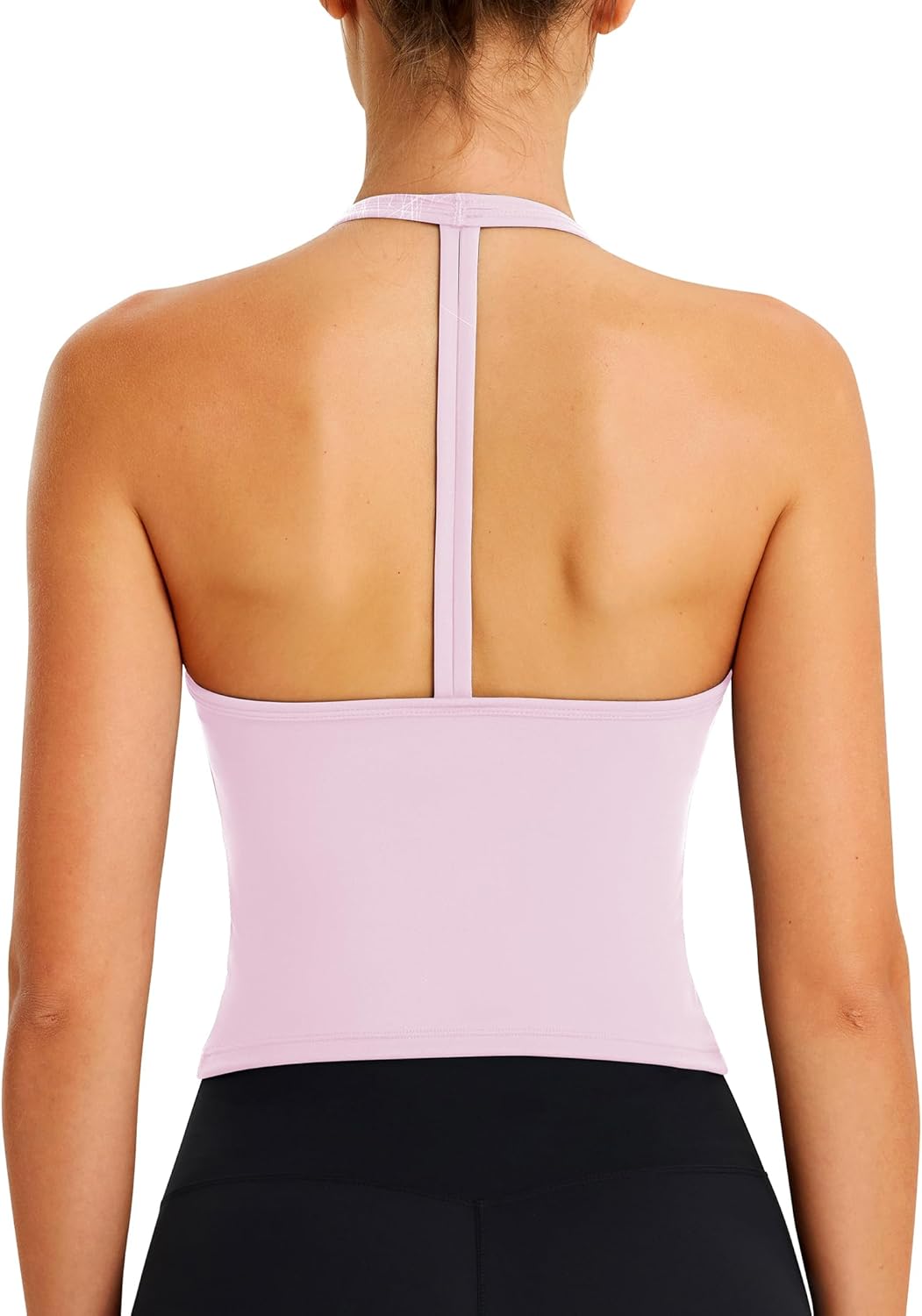 ABOCIW Womens Cross Back Workout Crop Tank with Built in Bra V Neck Longline Sports Bra Gym Shirt Yoga Pilates Top