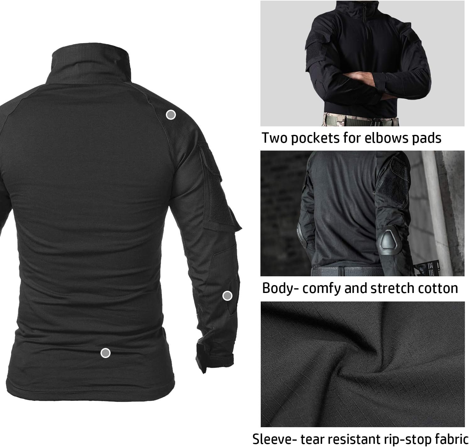 CARWORNIC Men's Tactical Combat Shirt, 1/4 Zipper Long Sleeve Camo Army Military T Shirt