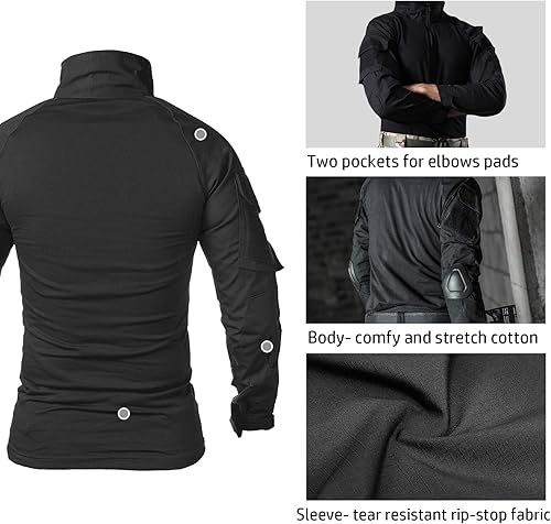 Miniatura 5 de CARWORNIC Camisa táctica de combate para hombre, con cremallera de 14, manga larga, camuflaje militar, camiseta militar