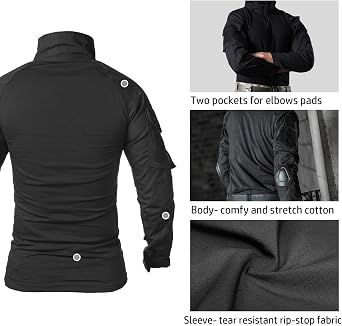 CARWORNIC Men's Tactical Combat Shirt, 1/4 Zipper Long Sleeve Camo Army Military T Shirt