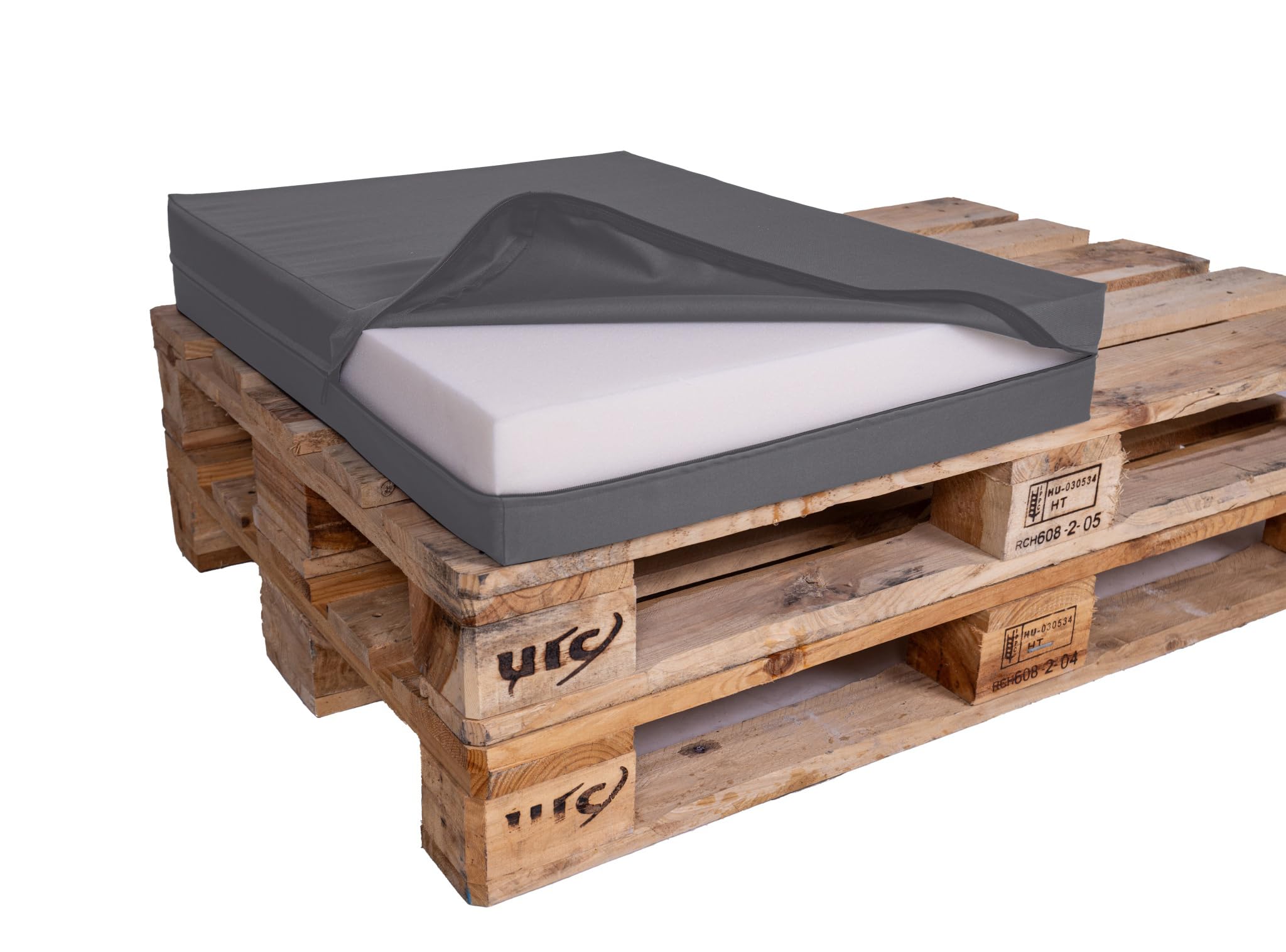TexDeko Halbes Palettenkissen 60x80x12cm Loungekissen wasserabweisend waschbar Palettenpolster Made in EU (Grau)
