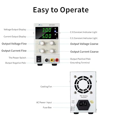 Miniatura 6 de Fuente de alimentación de banco de 30 V 5 A CC Pantalla LED digital variable, fuente de alimentación de laboratorio de conmutación con clip de