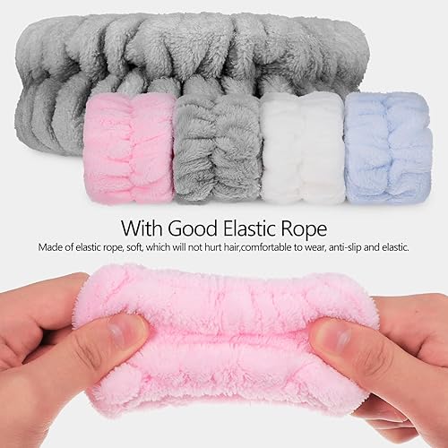 Miniatura 6 de Tofficu Juego de 12 diademas y muñequeras ajustables para el cuidado de la piel con 2 soportes para la cabeza de microfibra para lavar la cara, spa,